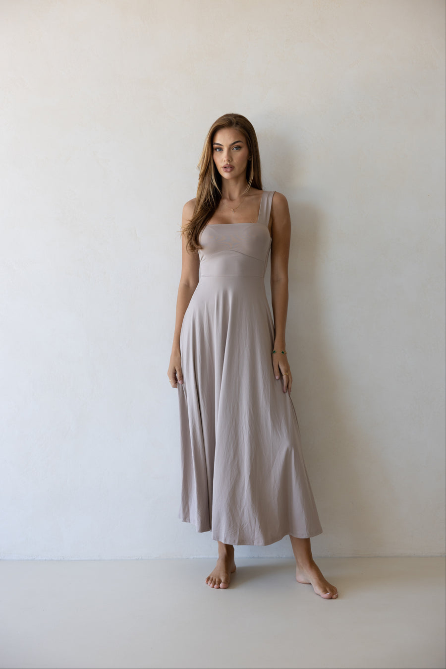 Luxe Box Neck Dress Fawn