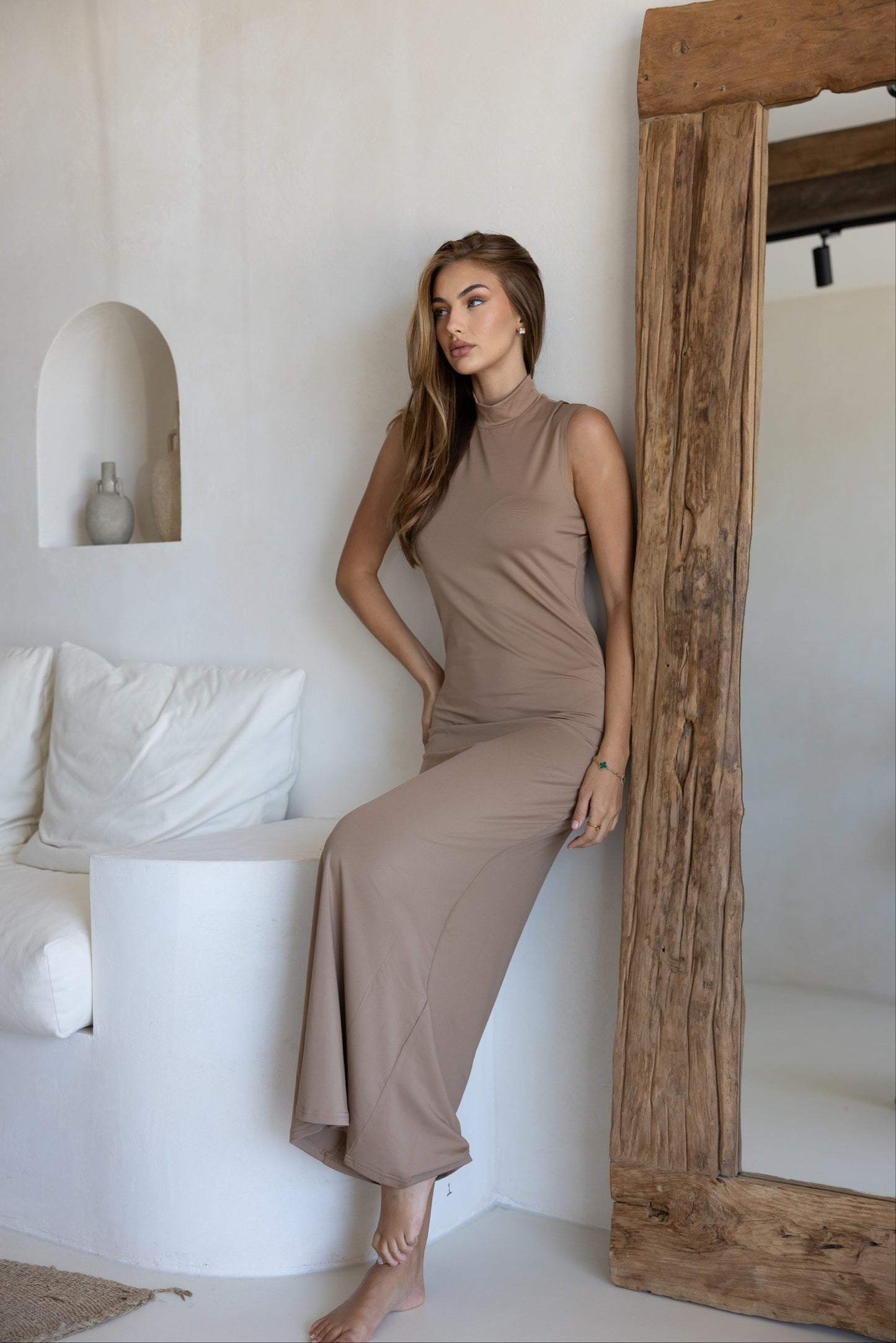Luxe Sleeveless Slip Dress Latte