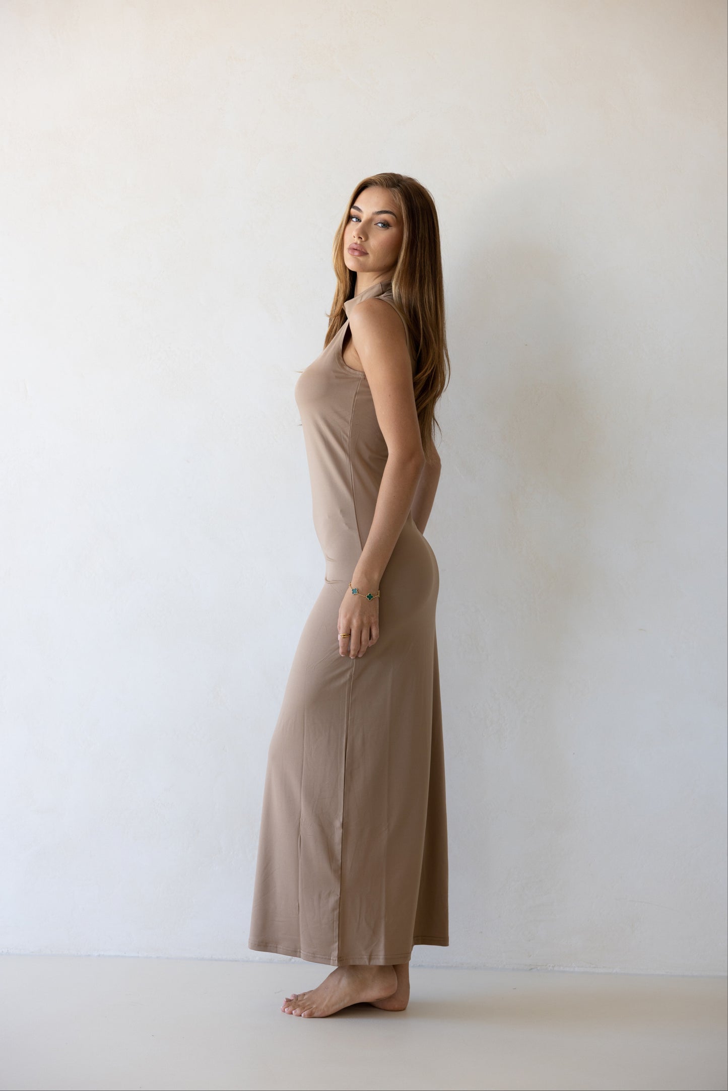 Luxe Sleeveless Slip Dress Latte