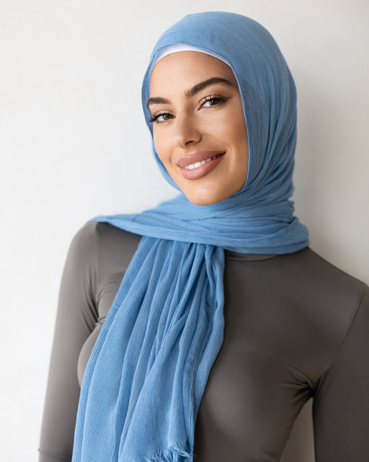 Luxe Rayon Hijab Frayed Edge - SKY