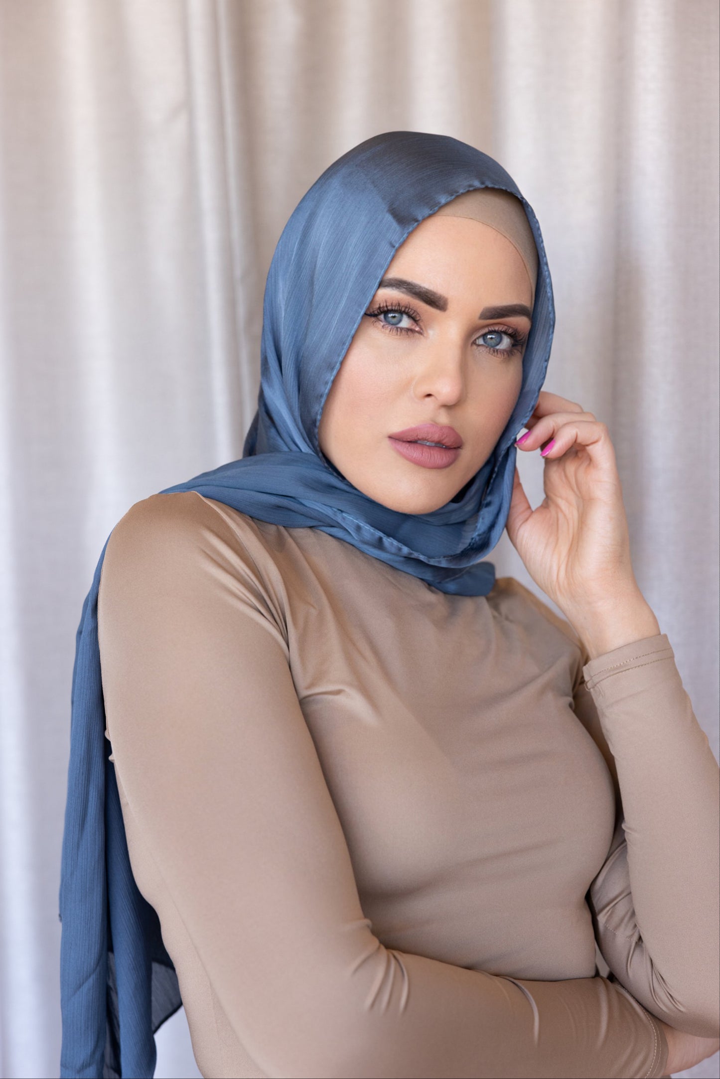 CRINKLE SATIN HIJAB - Denim FINAL SALE