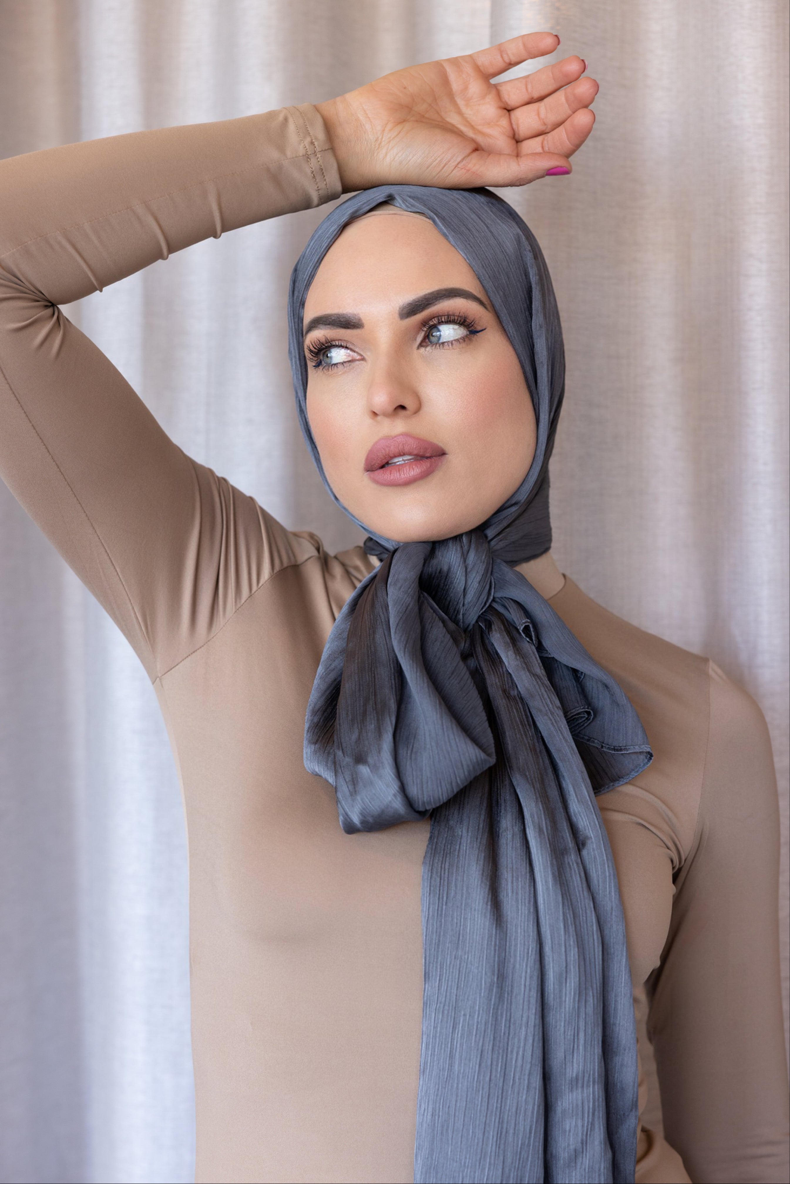 CRINKLE SATIN HIJAB - Steel FINAL SALE