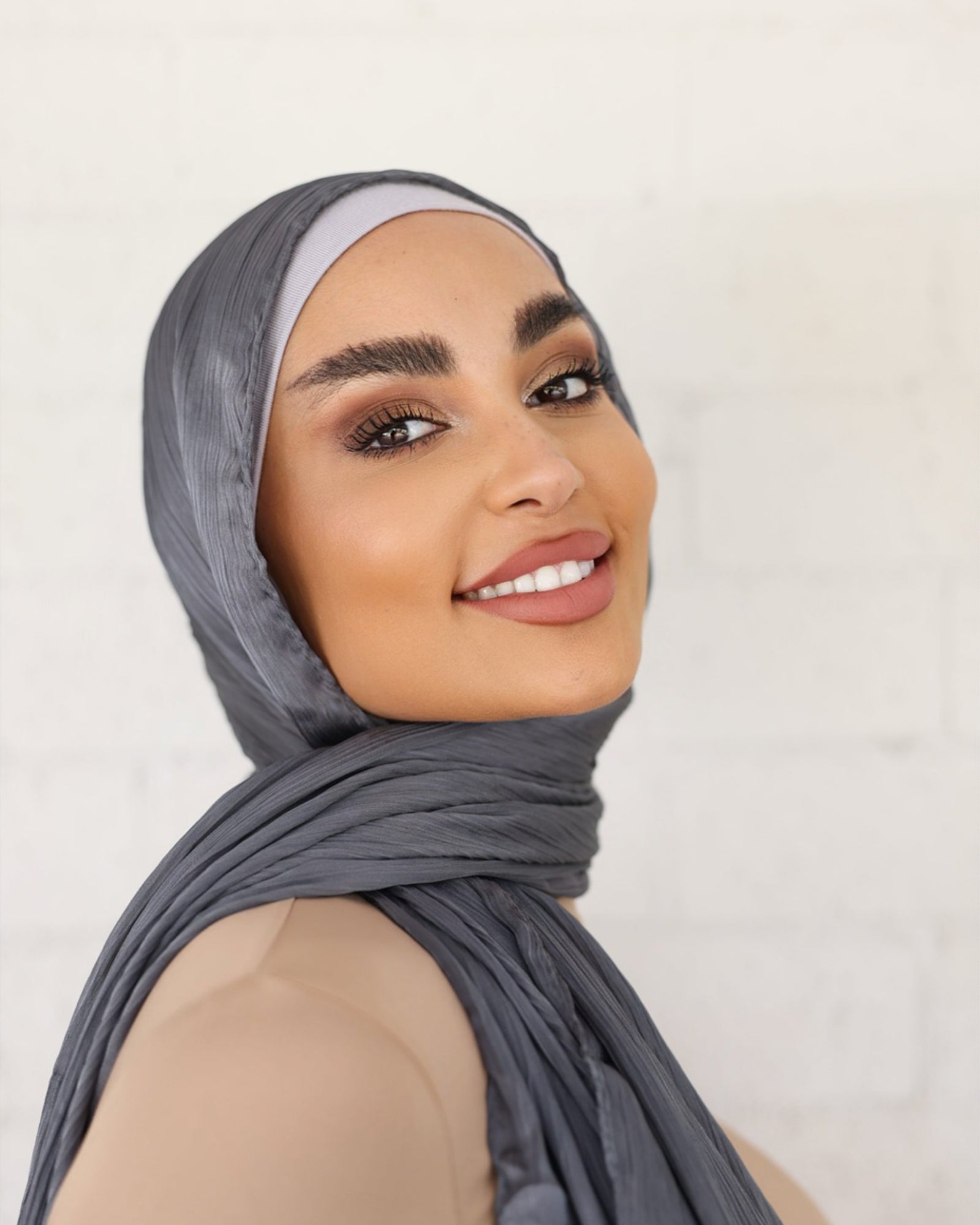 CRINKLE SATIN HIJAB - Steel FINAL SALE