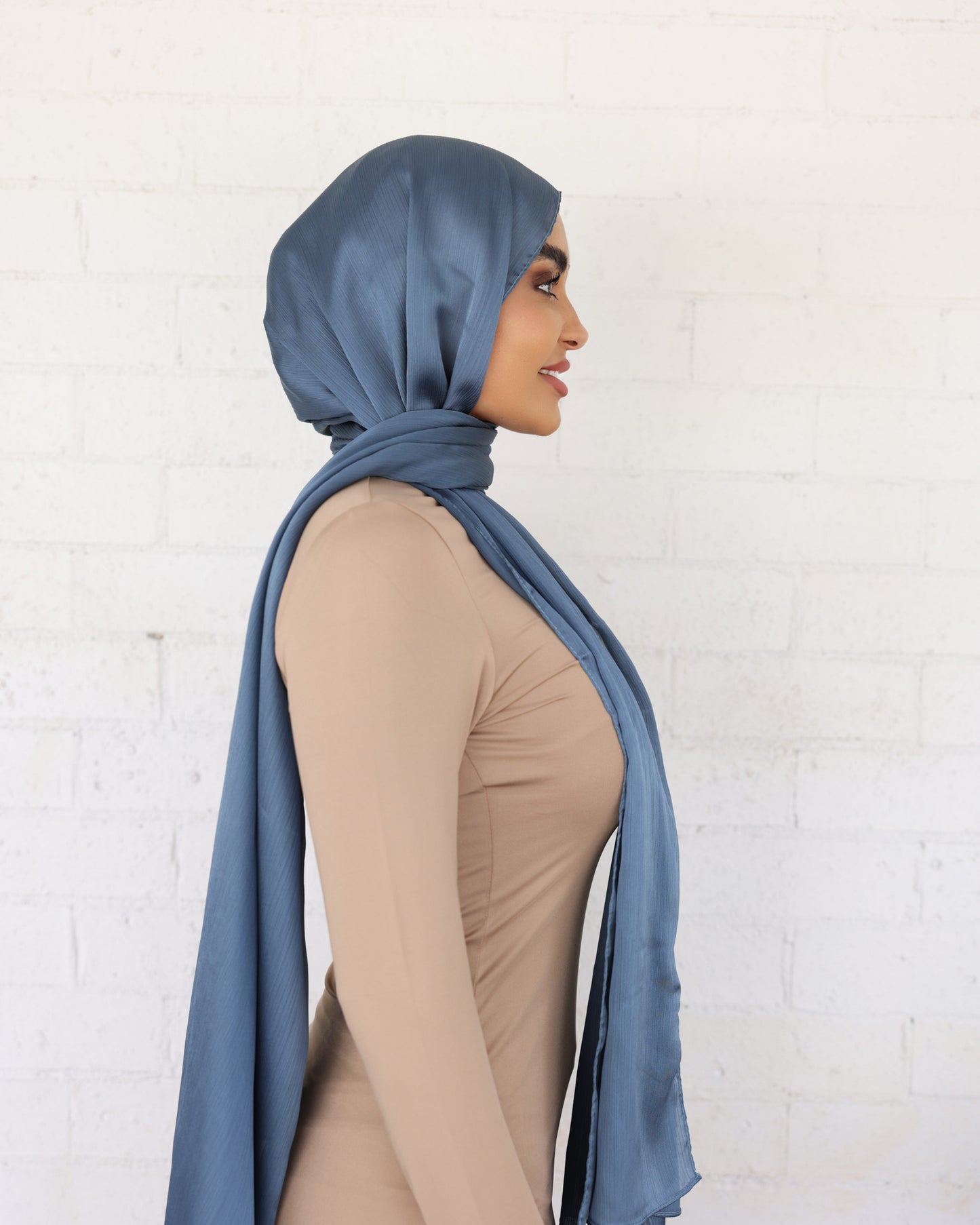 CRINKLE SATIN HIJAB - Denim FINAL SALE