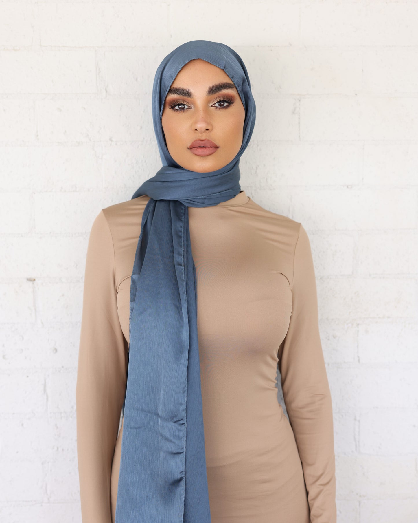 CRINKLE SATIN HIJAB - Denim FINAL SALE