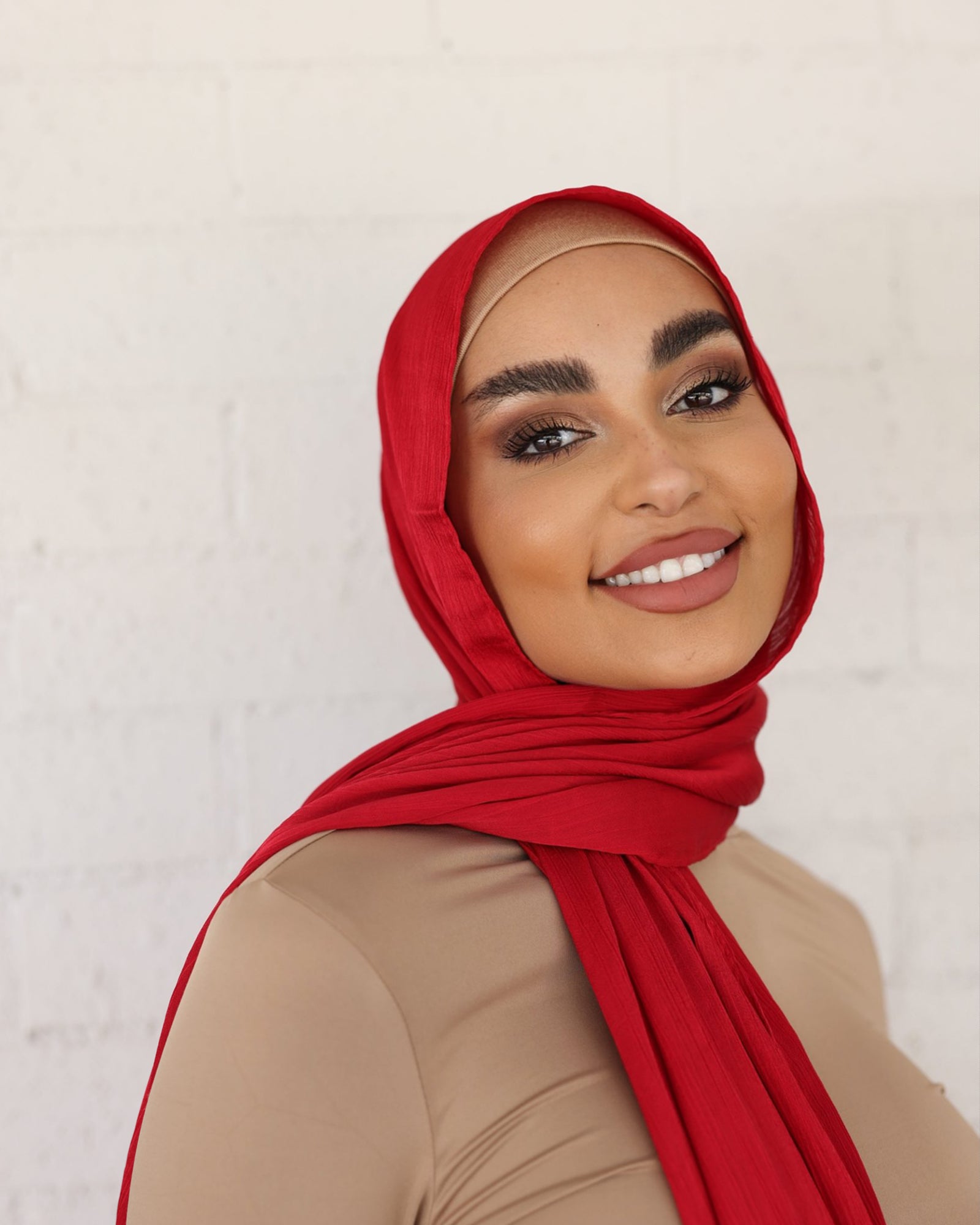 CRINKLE SATIN HIJAB - Cherry FINAL SALE