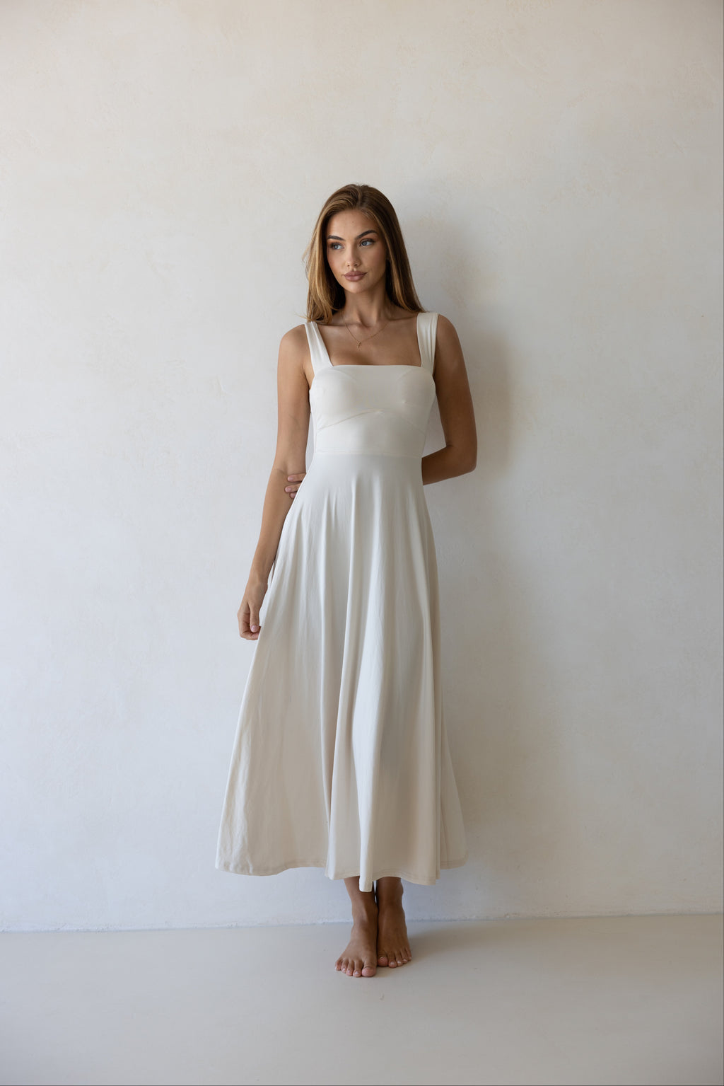 Luxe Box Neck Dress Sand