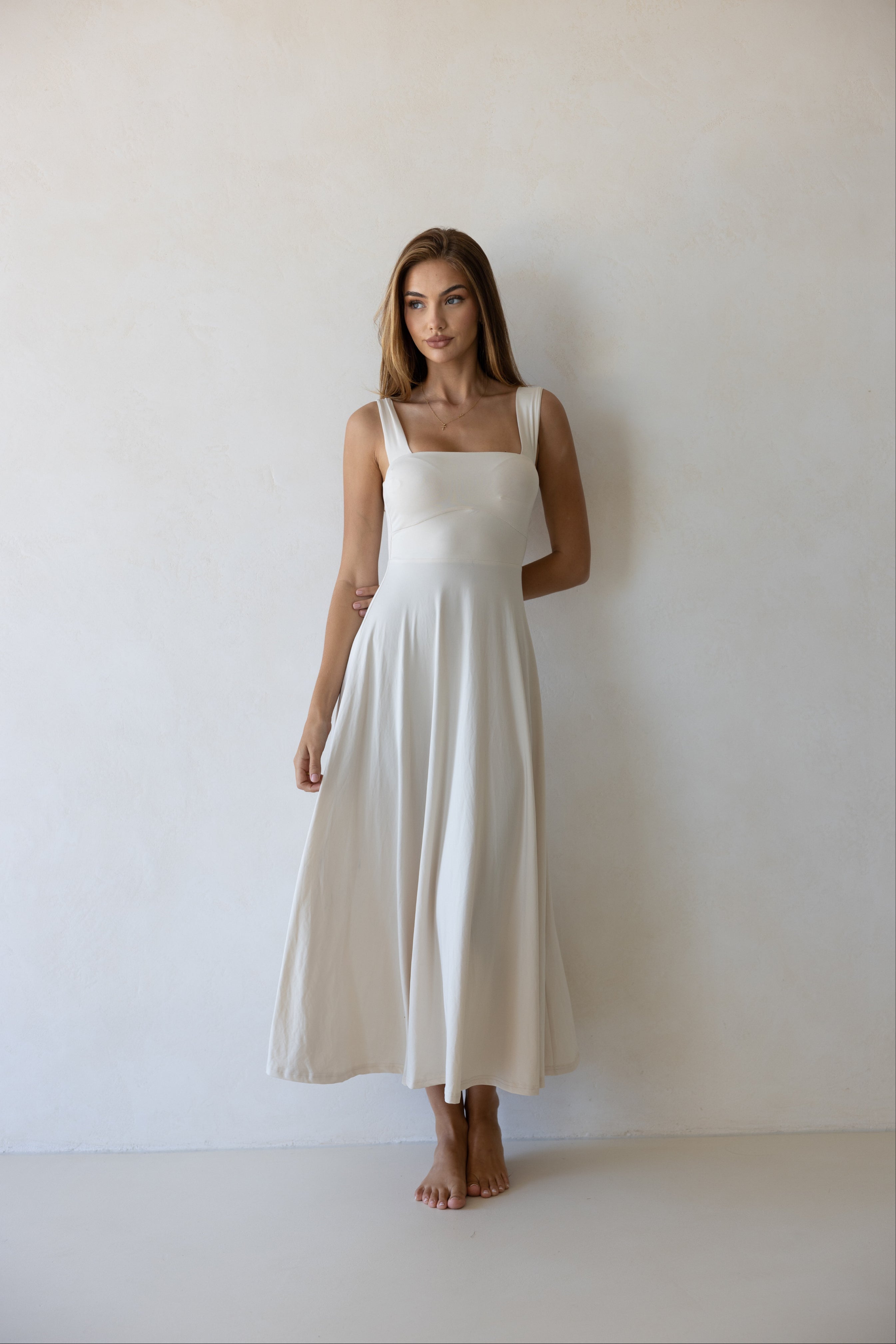 Luxe Box Neck Dress Sand