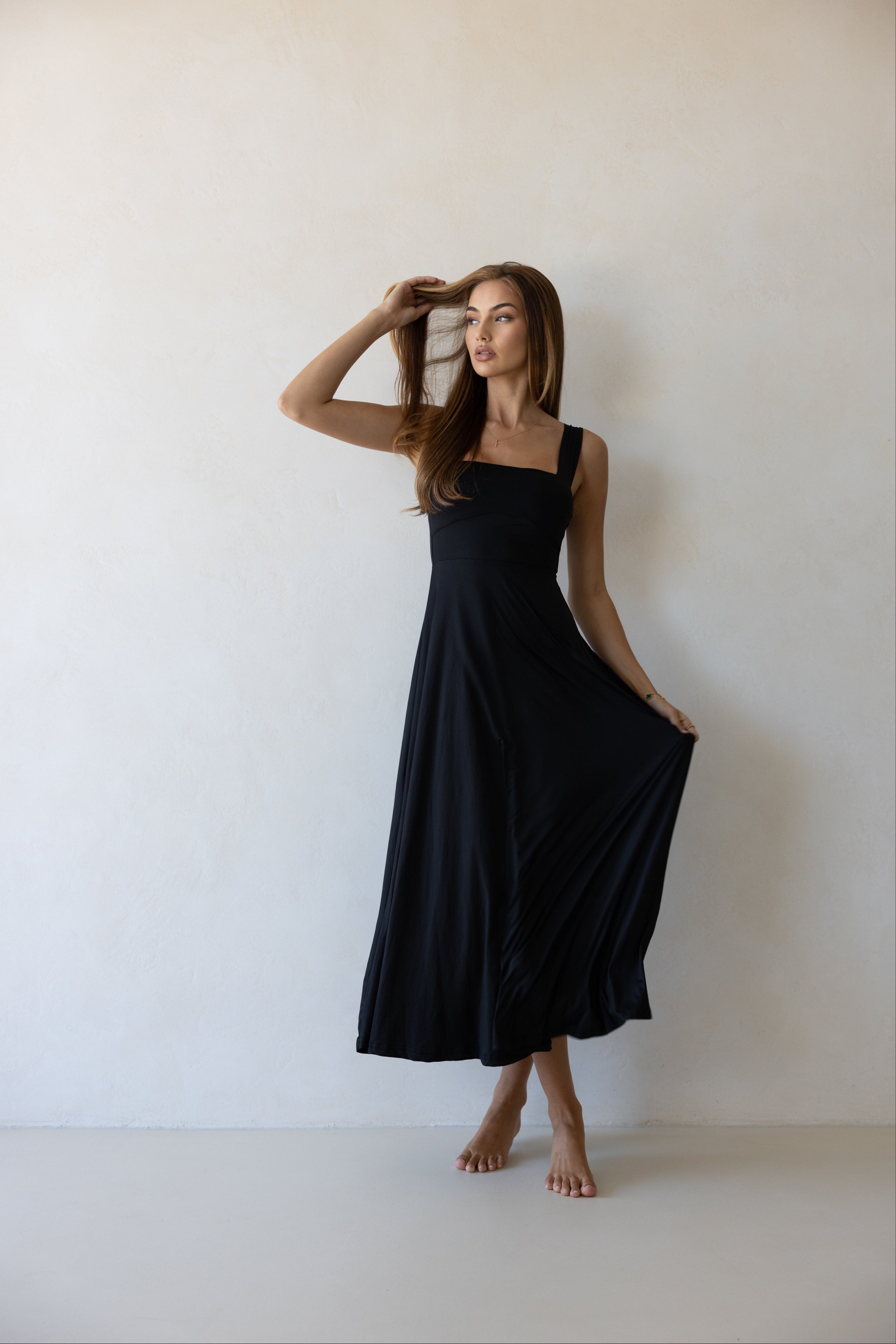 Luxe Box Neck Dress Midnight