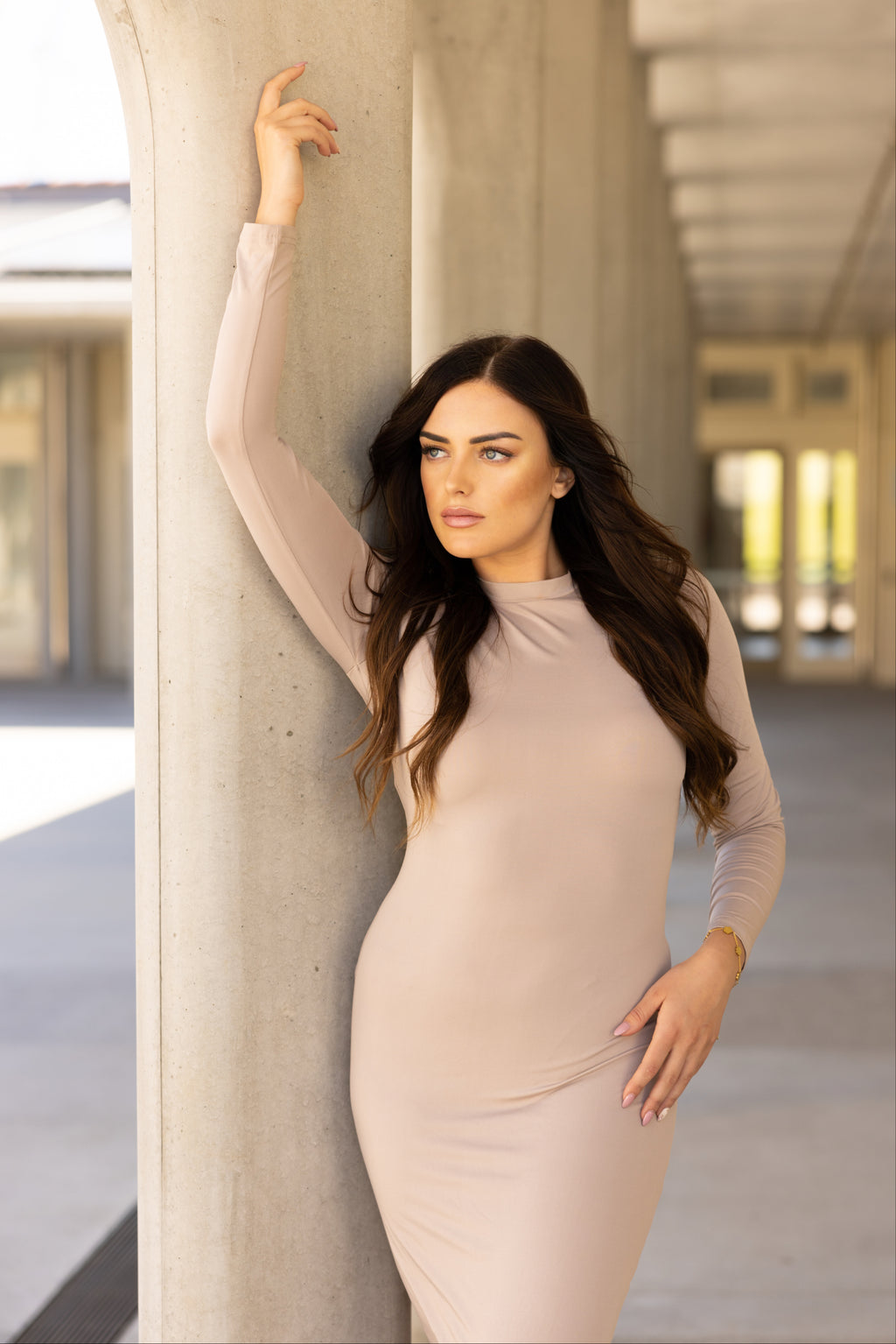 Luxe Slip Dress Low Neck Fawn