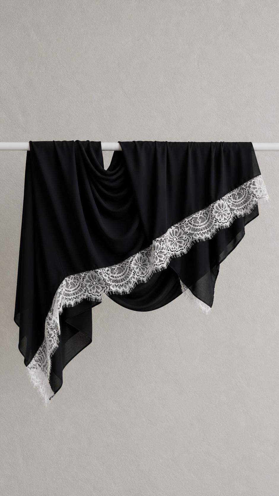 Lace trim modal hijab - Midnight with Snow trim