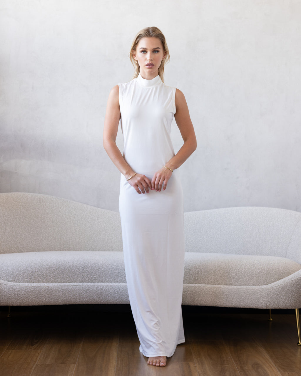 Luxe Sleeveless Slip Dress  Vanilla