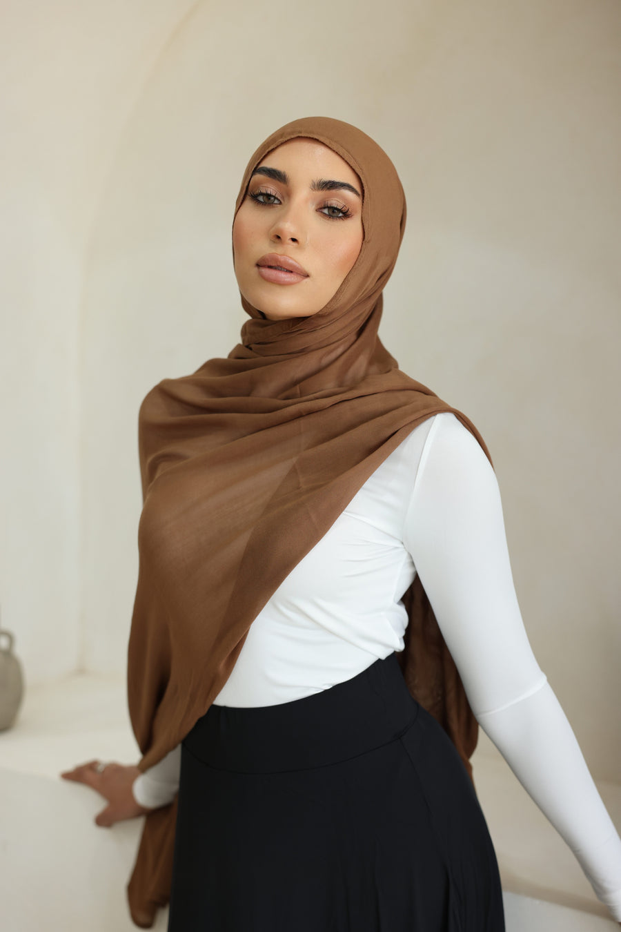 Luxe Double Stitch Hijab Pecan