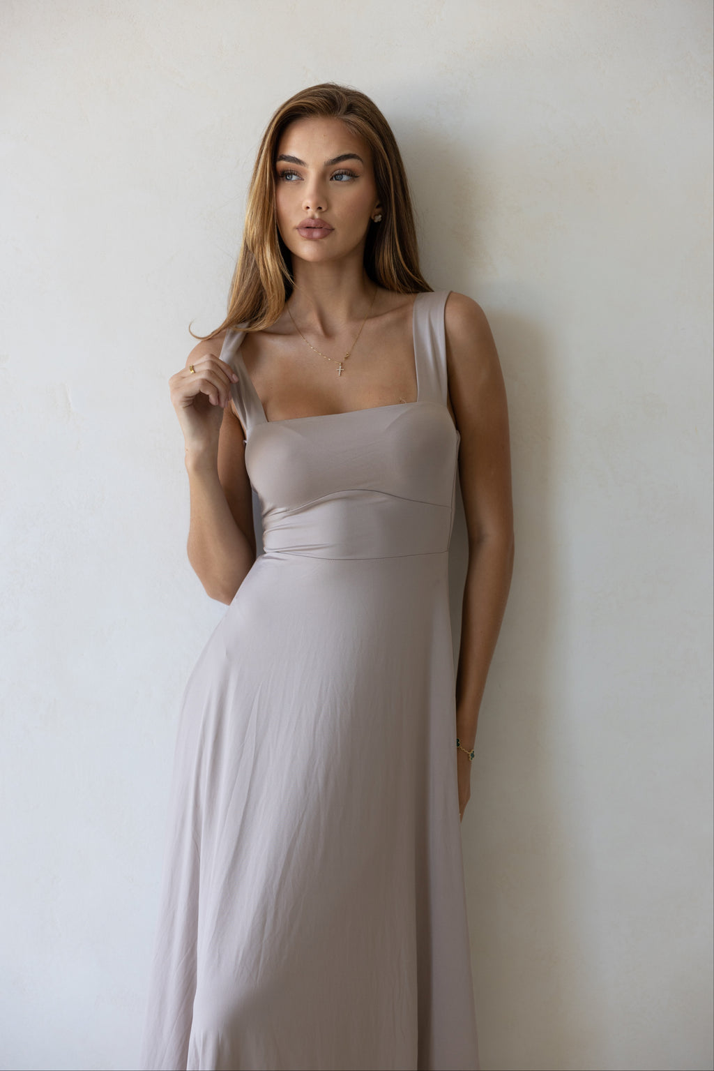 Luxe Box Neck Dress Fawn