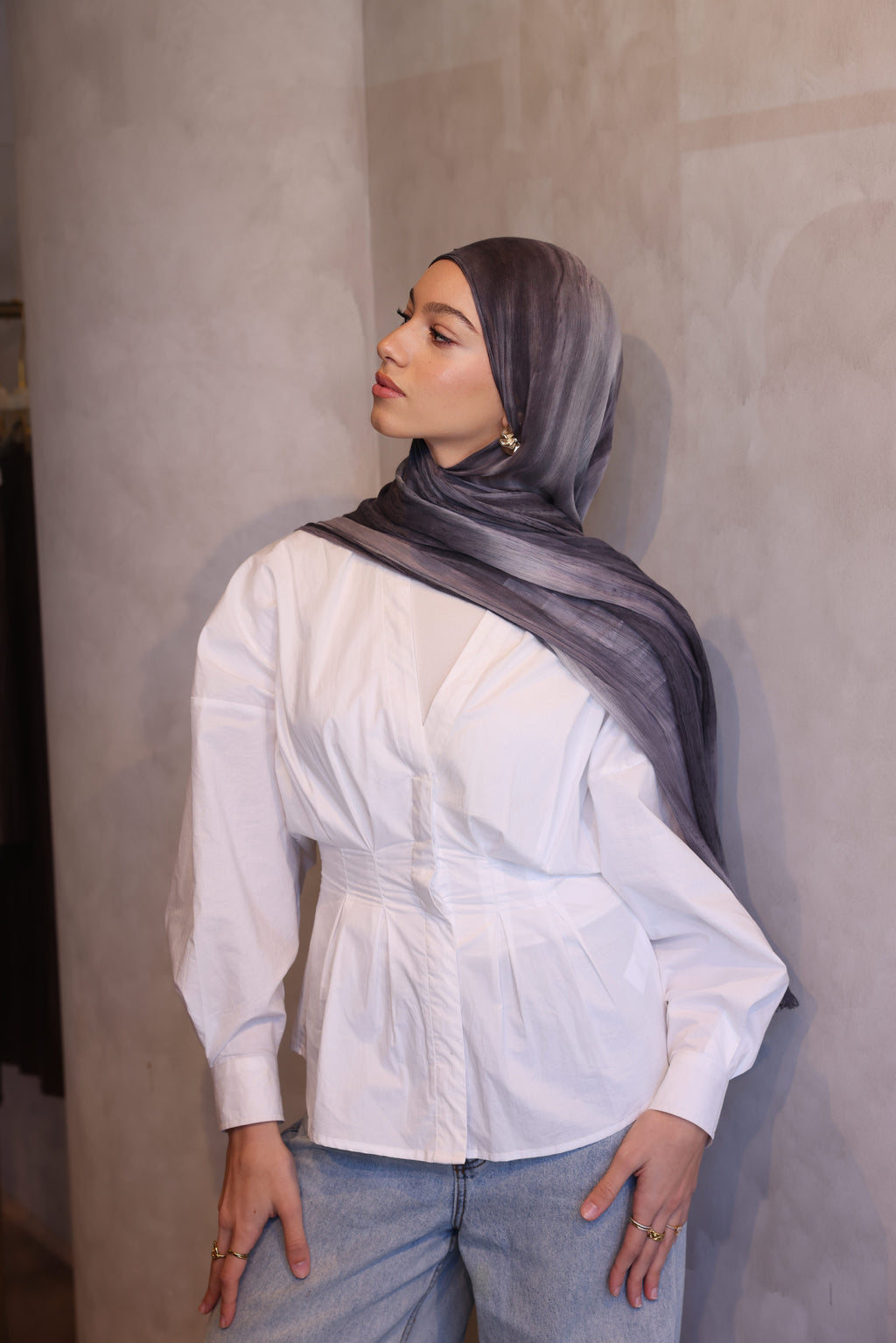 Printed Rayon Hijab - Storm Cloud
