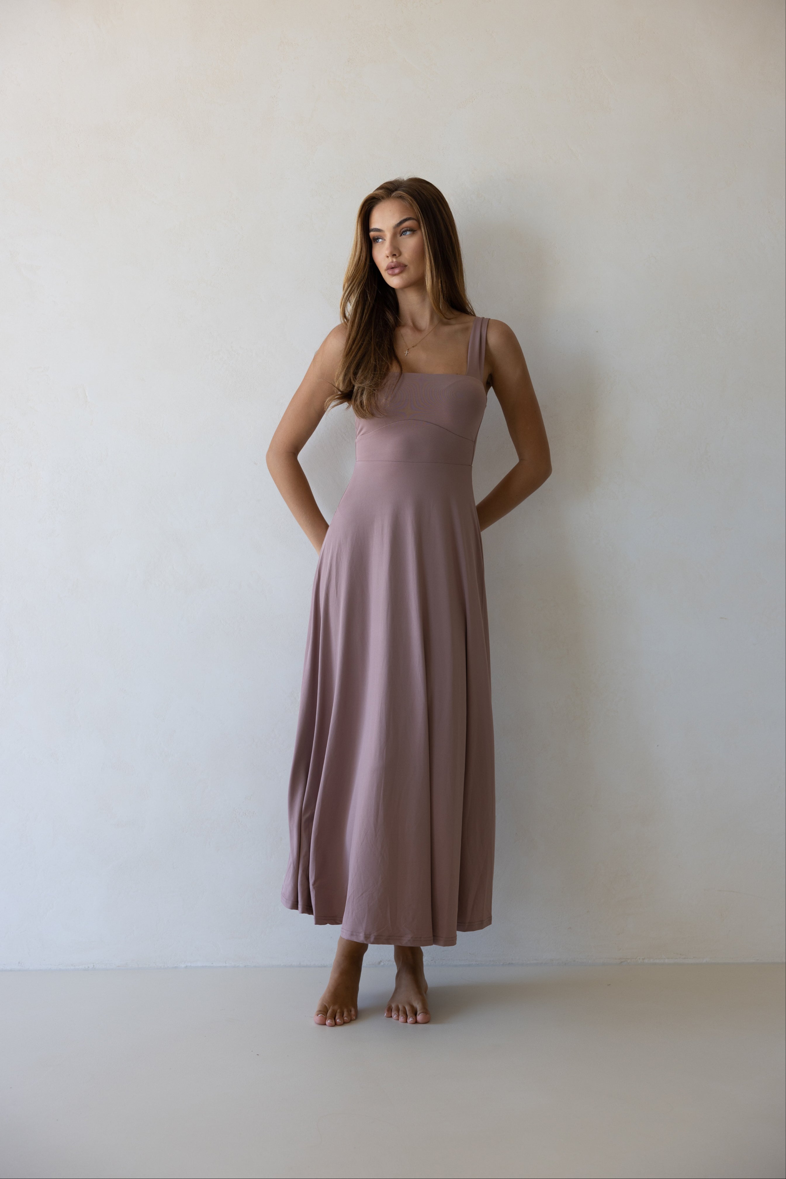 Luxe Box Neck Dress Berry
