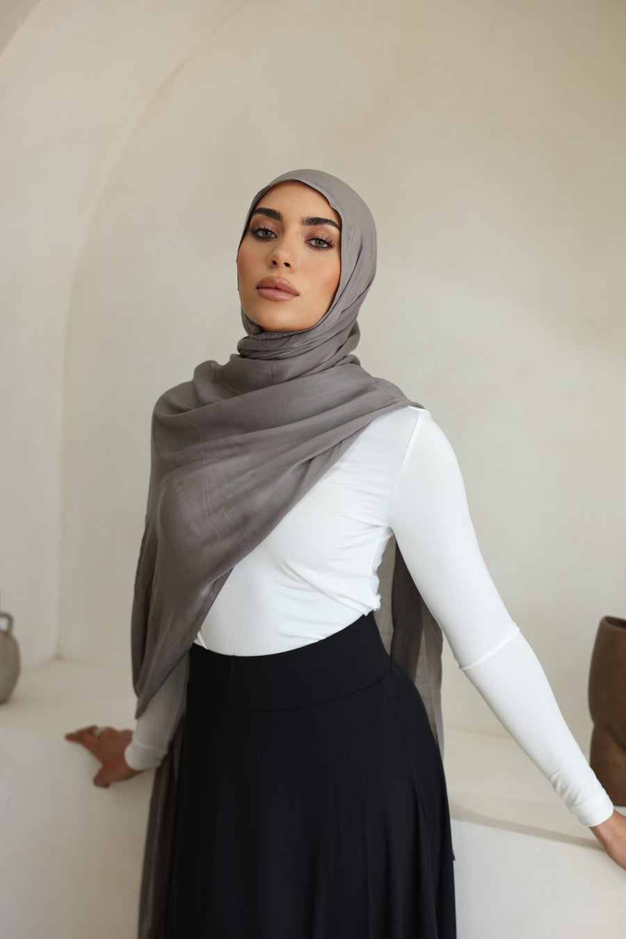 Luxe Double Stitch Hijab Steel