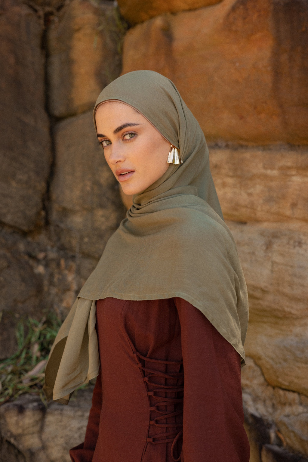 Luxe Double Stitch Hijab Khaki