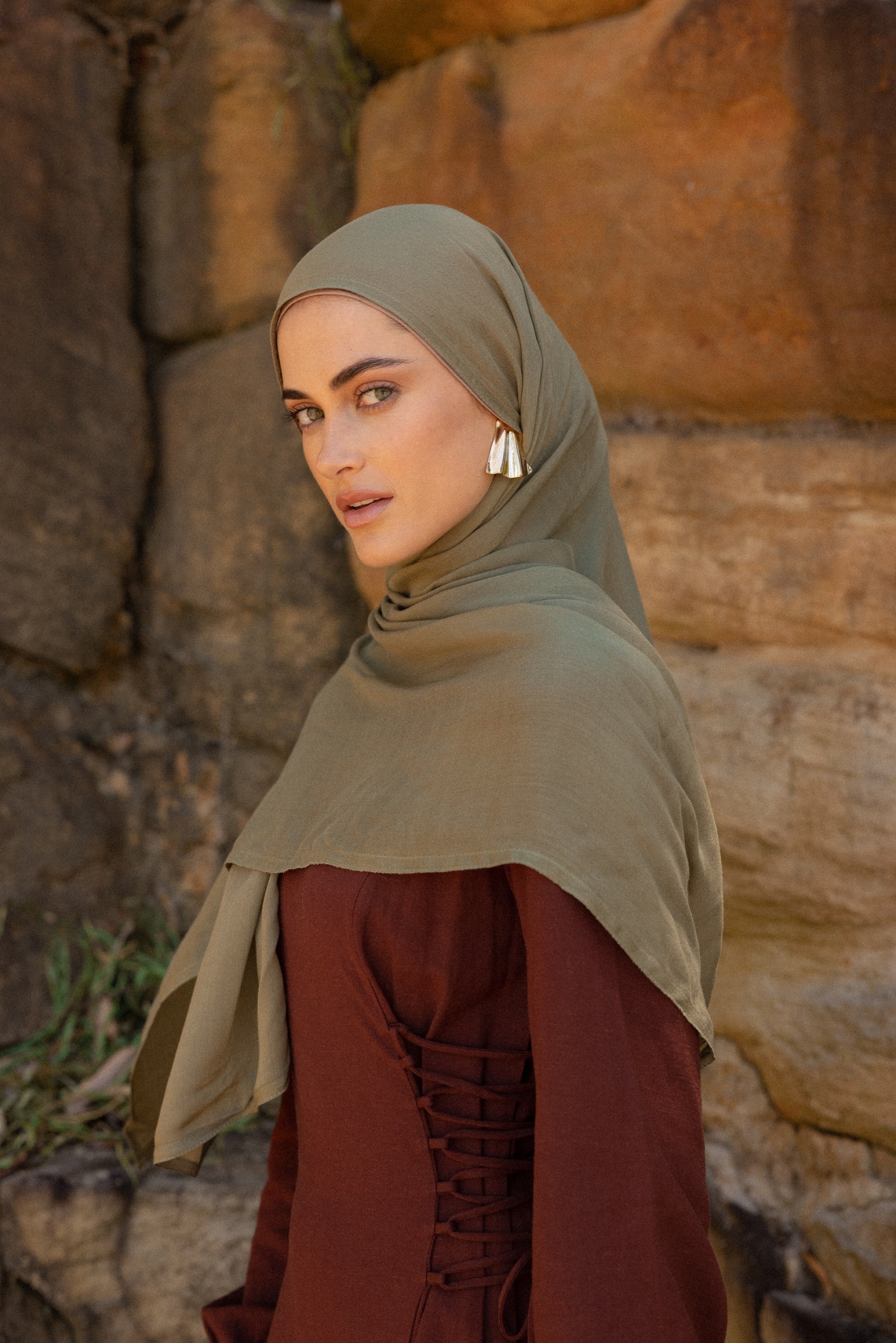 Luxe Double Stitch Hijab Khaki