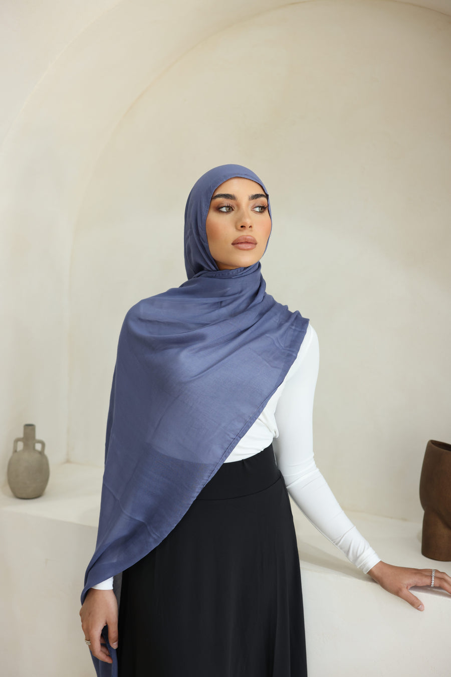 Luxe Double Stitch Hijab Denim