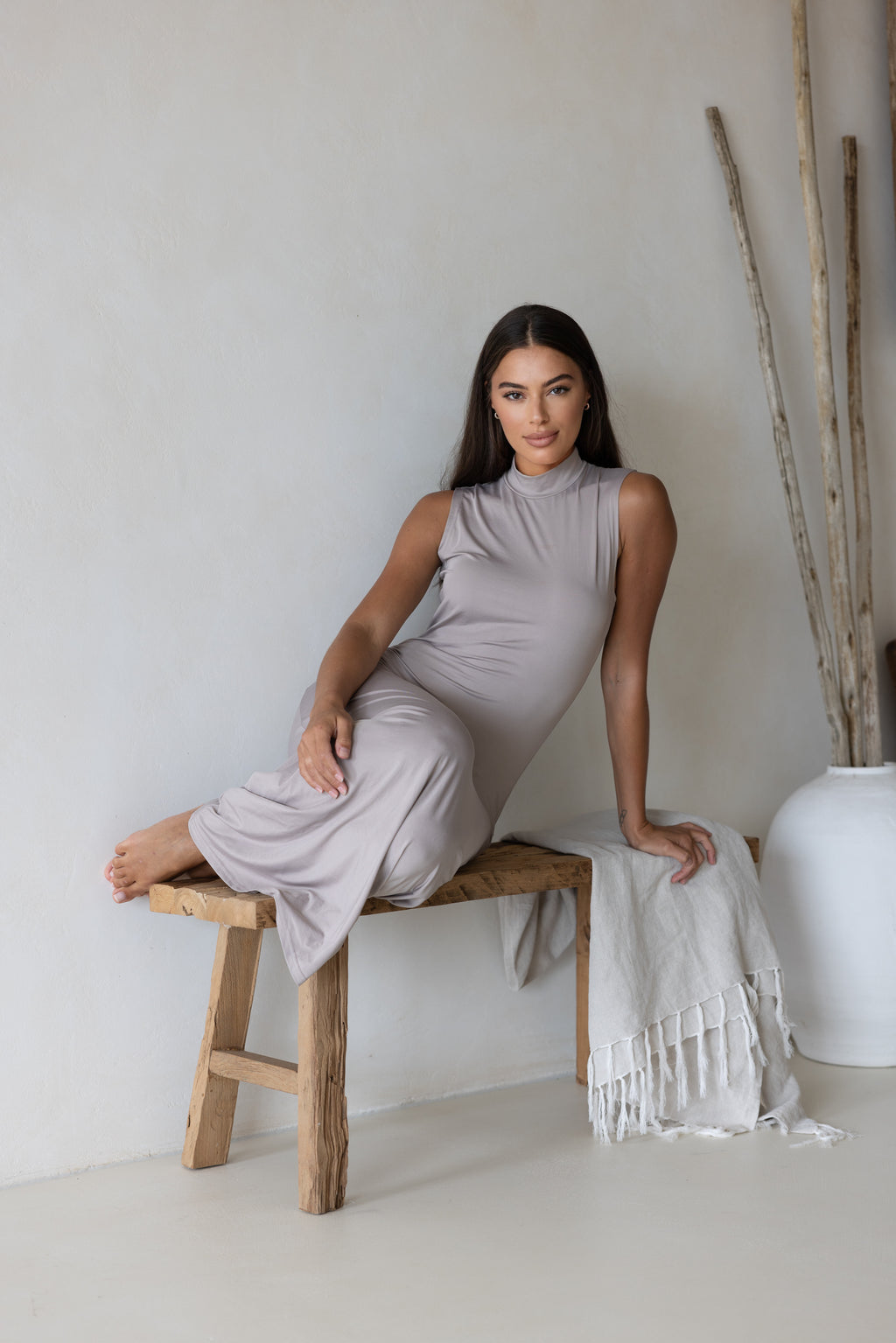 Luxe Sleeveless Slip Dress Fawn