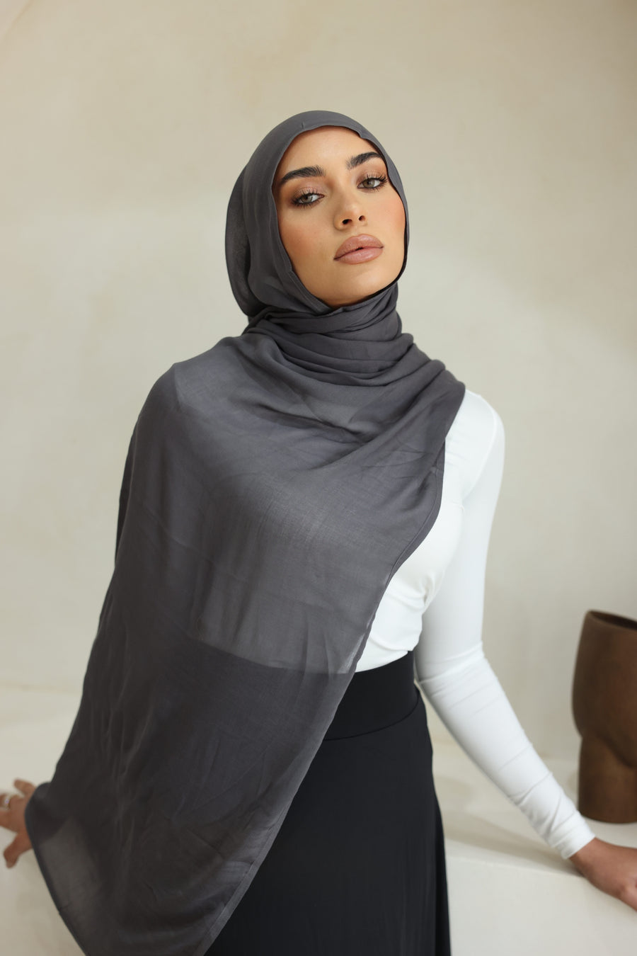 Luxe Double Stitch Hijab Charcoal