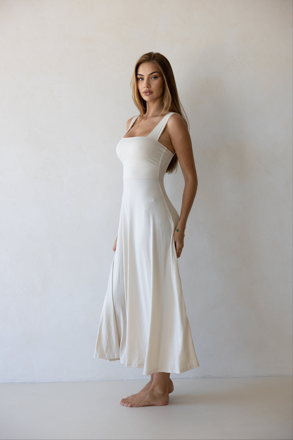 Luxe Box Neck Dress Sand