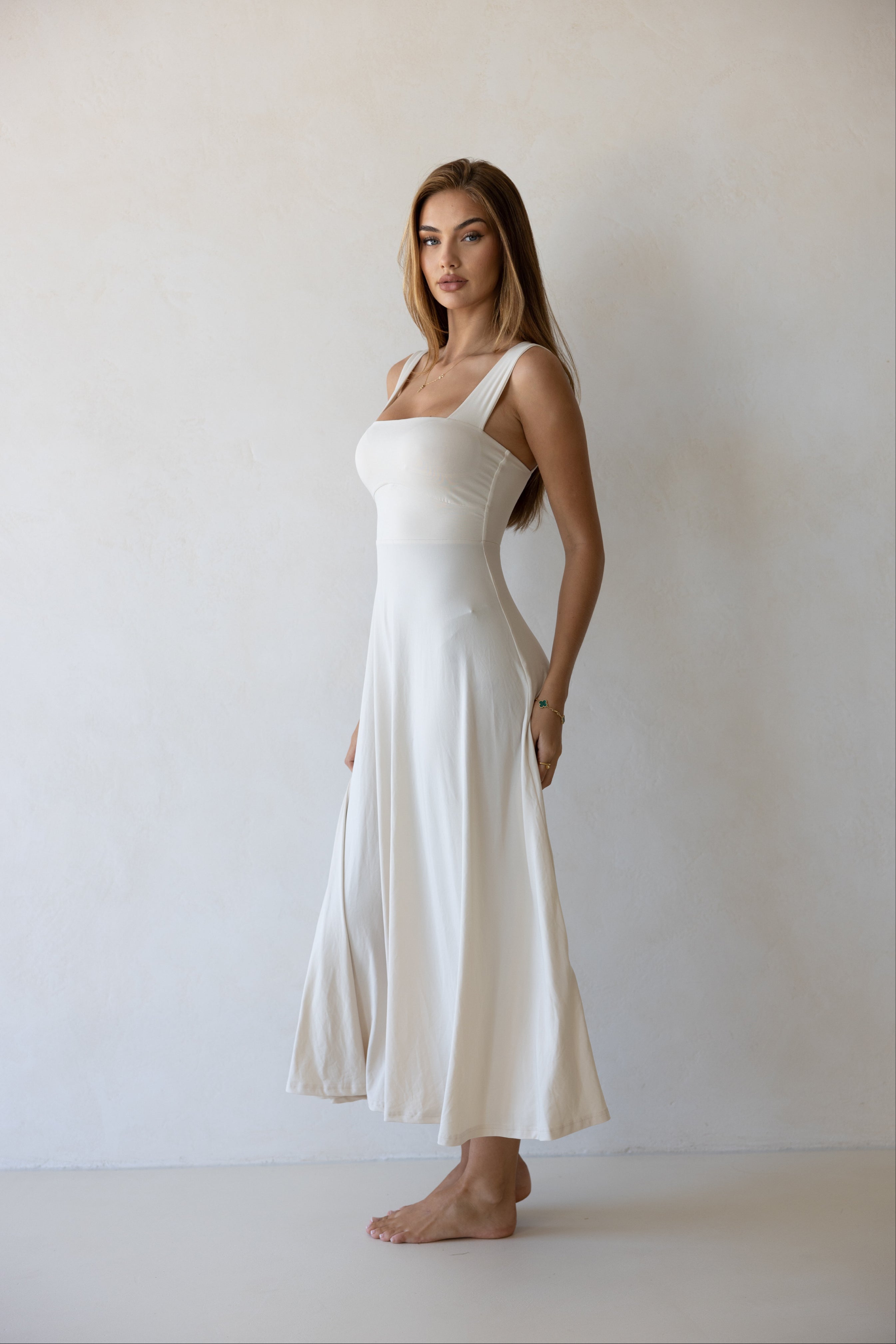 Luxe Box Neck Dress Sand