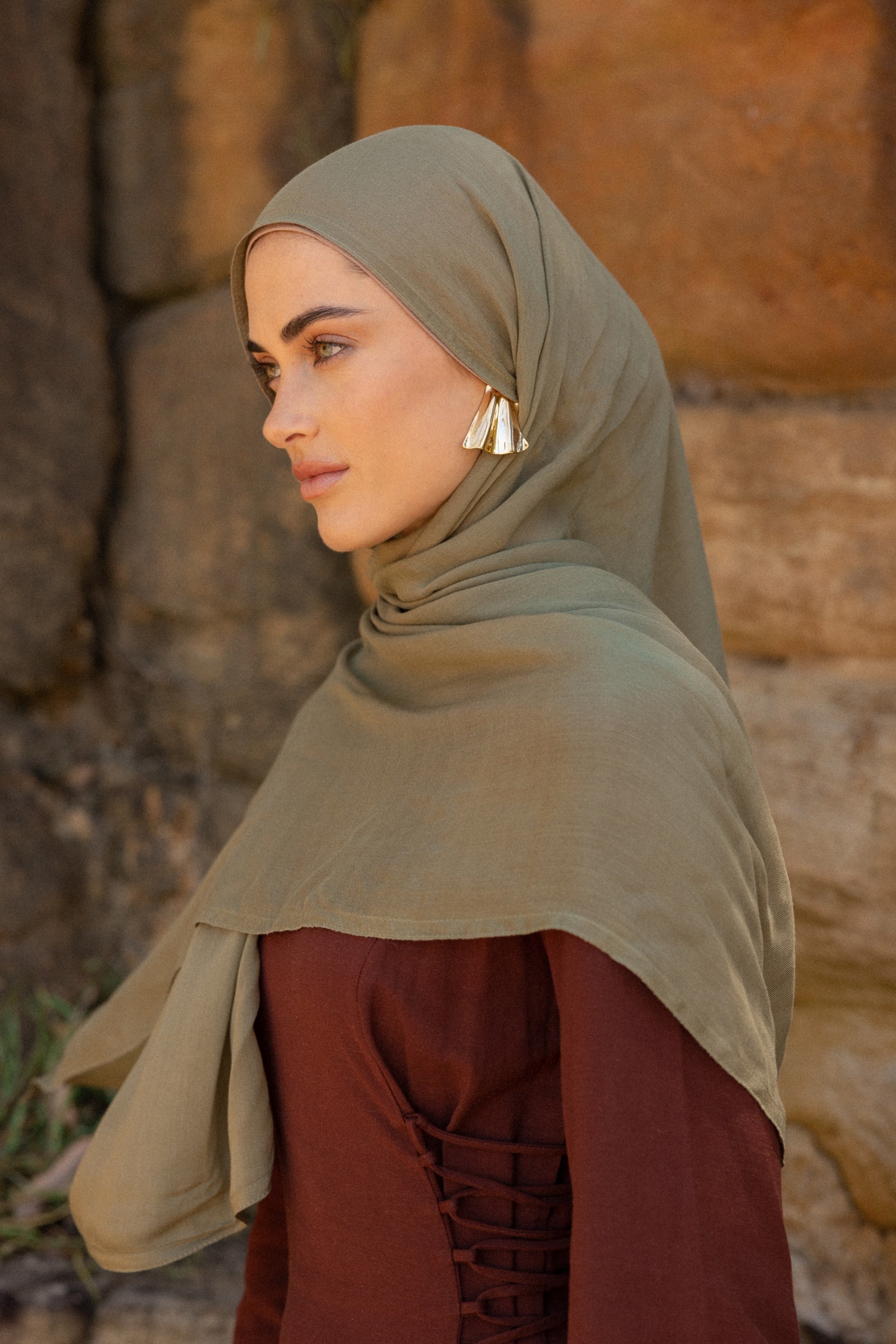 Luxe Double Stitch Hijab Khaki