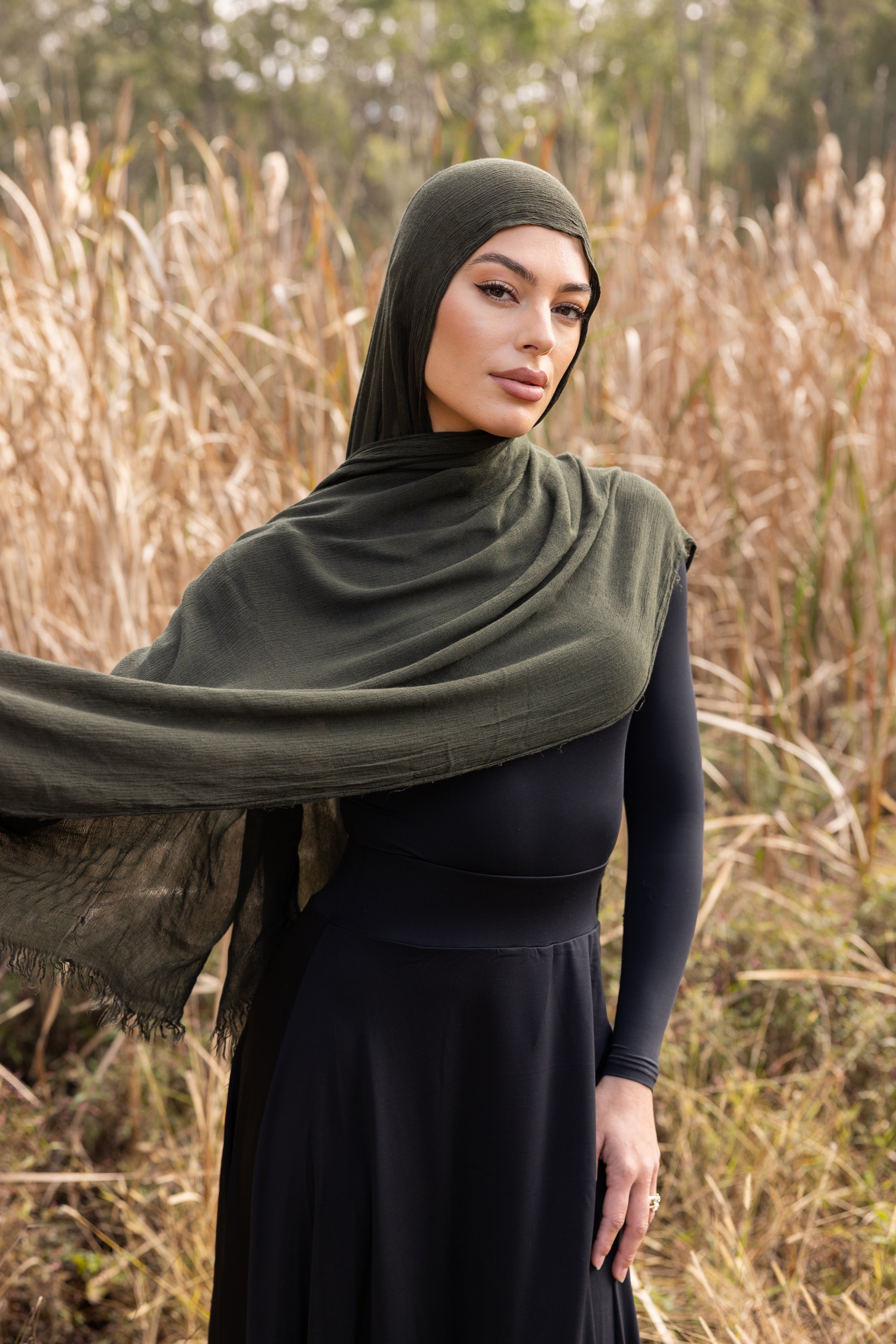 Luxe Rayon Hijab  Frayed Edge - OLIVE