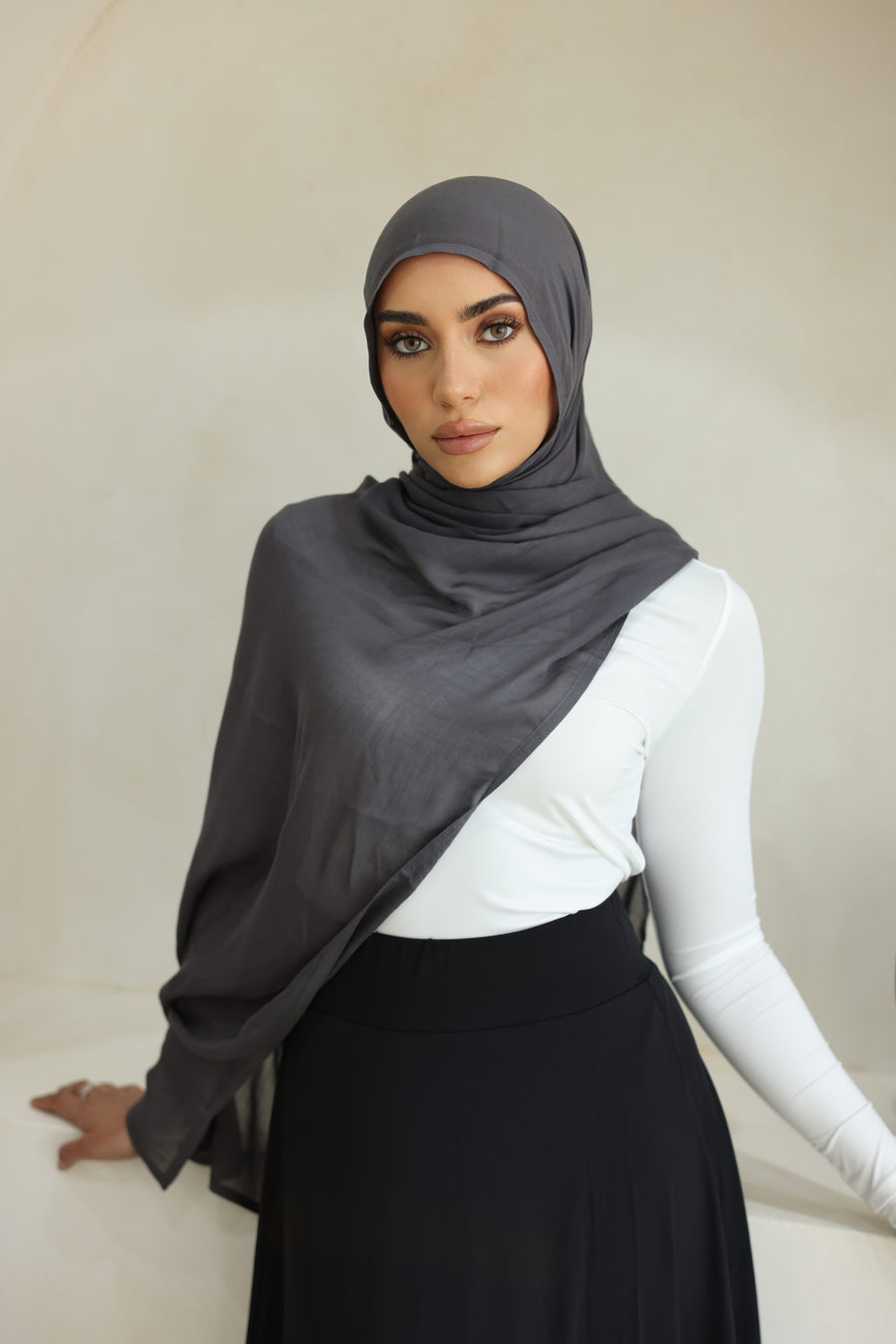 Luxe Double Stitch Hijab Charcoal