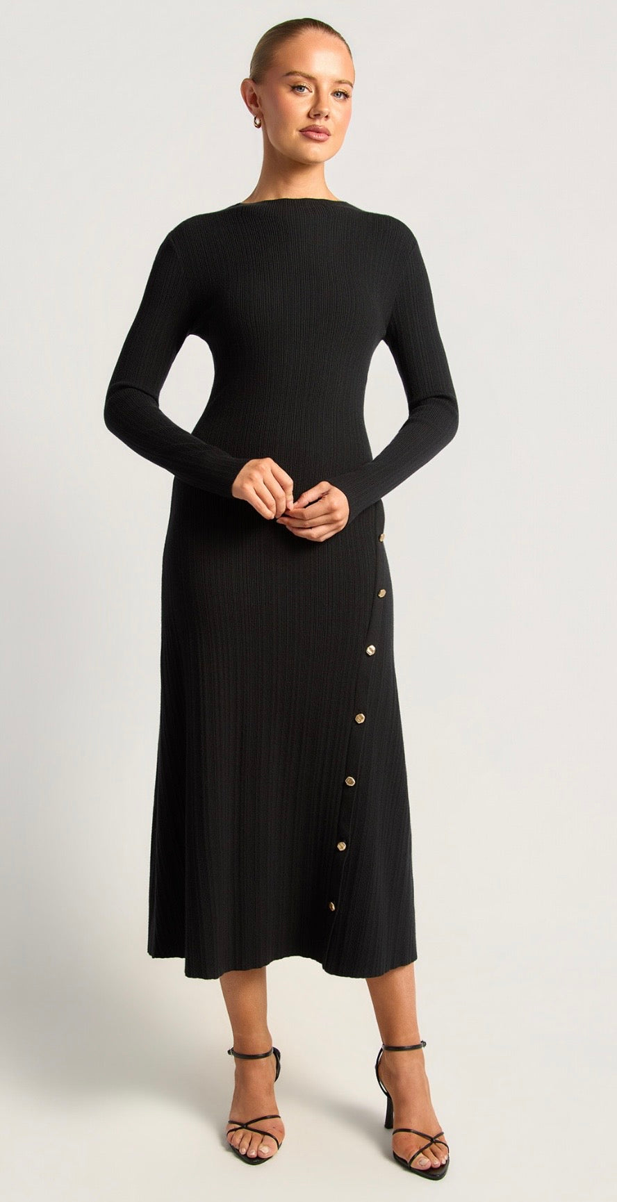 Jen Asymmetric Button Up Hem Knit Dress
