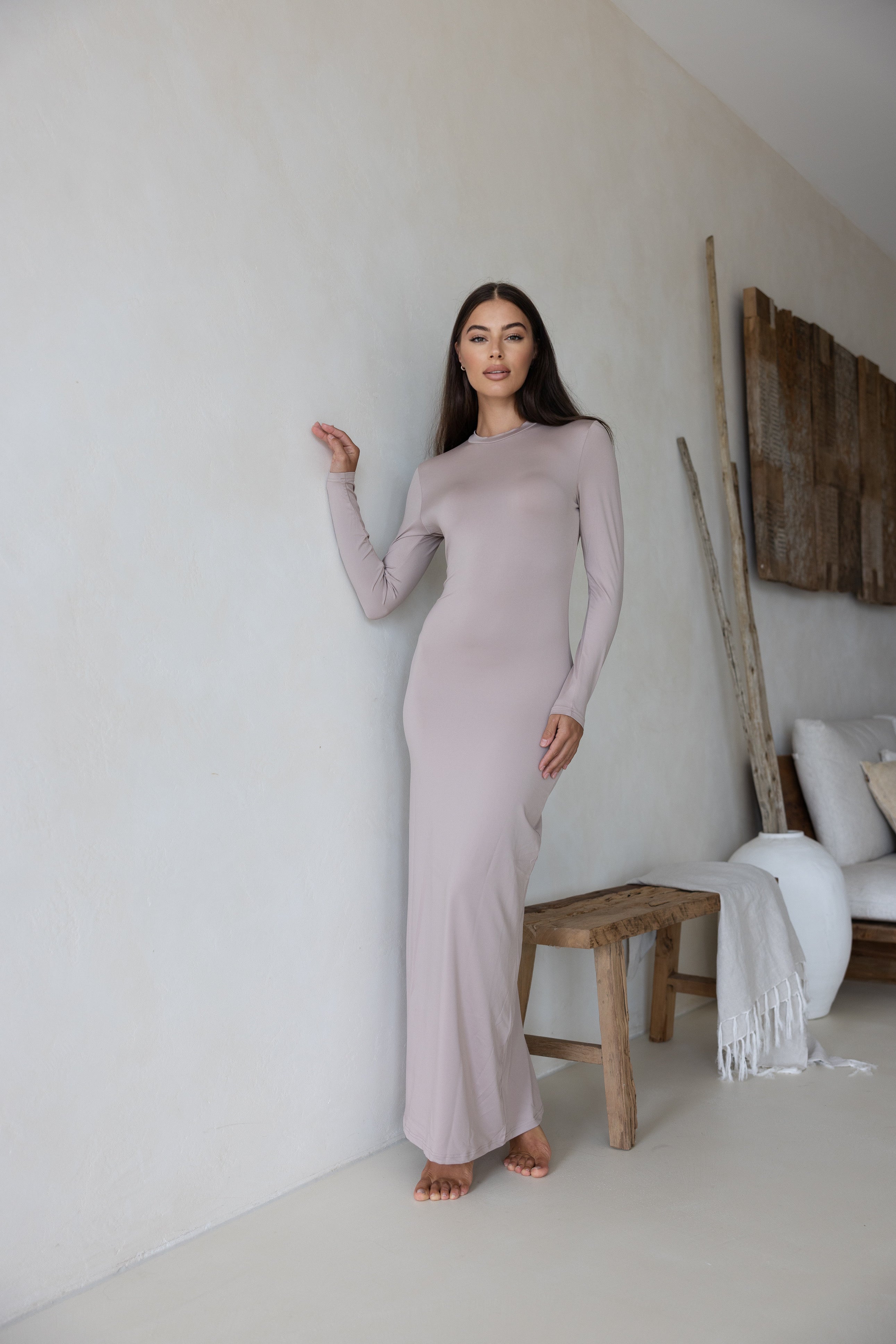 Luxe Slip Dress Low Neck Fawn