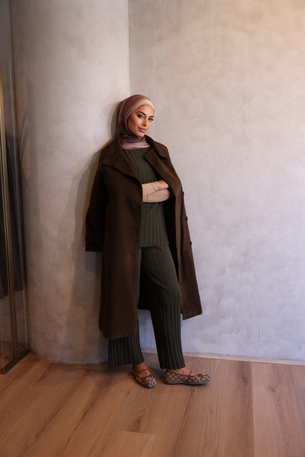 Emma Faux Wool Funnel Neck Raglan Sleeve Coat