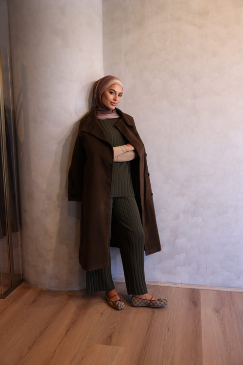 Emma Faux Wool Funnel Neck Raglan Sleeve Coat