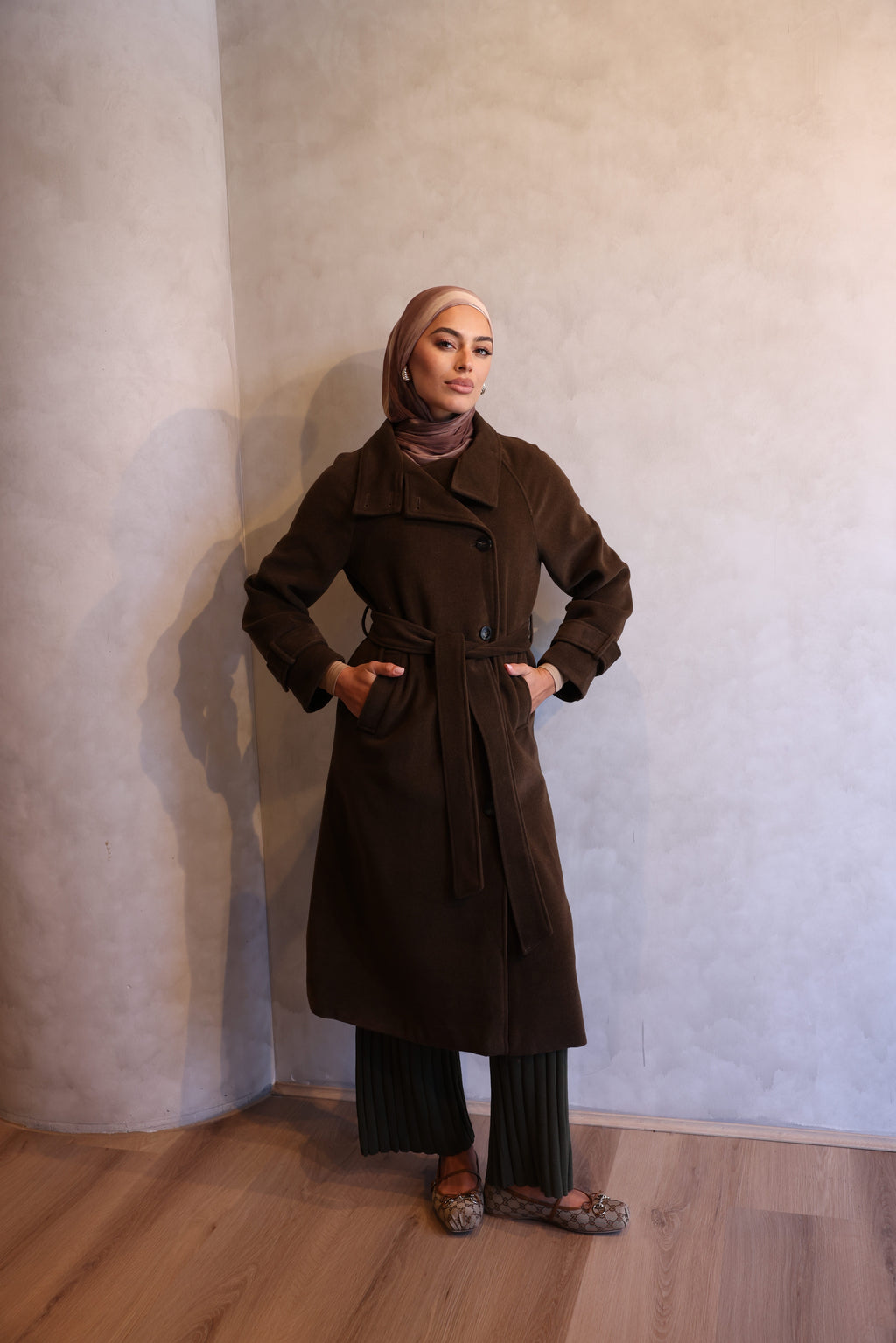 Emma Faux Wool Funnel Neck Raglan Sleeve Coat