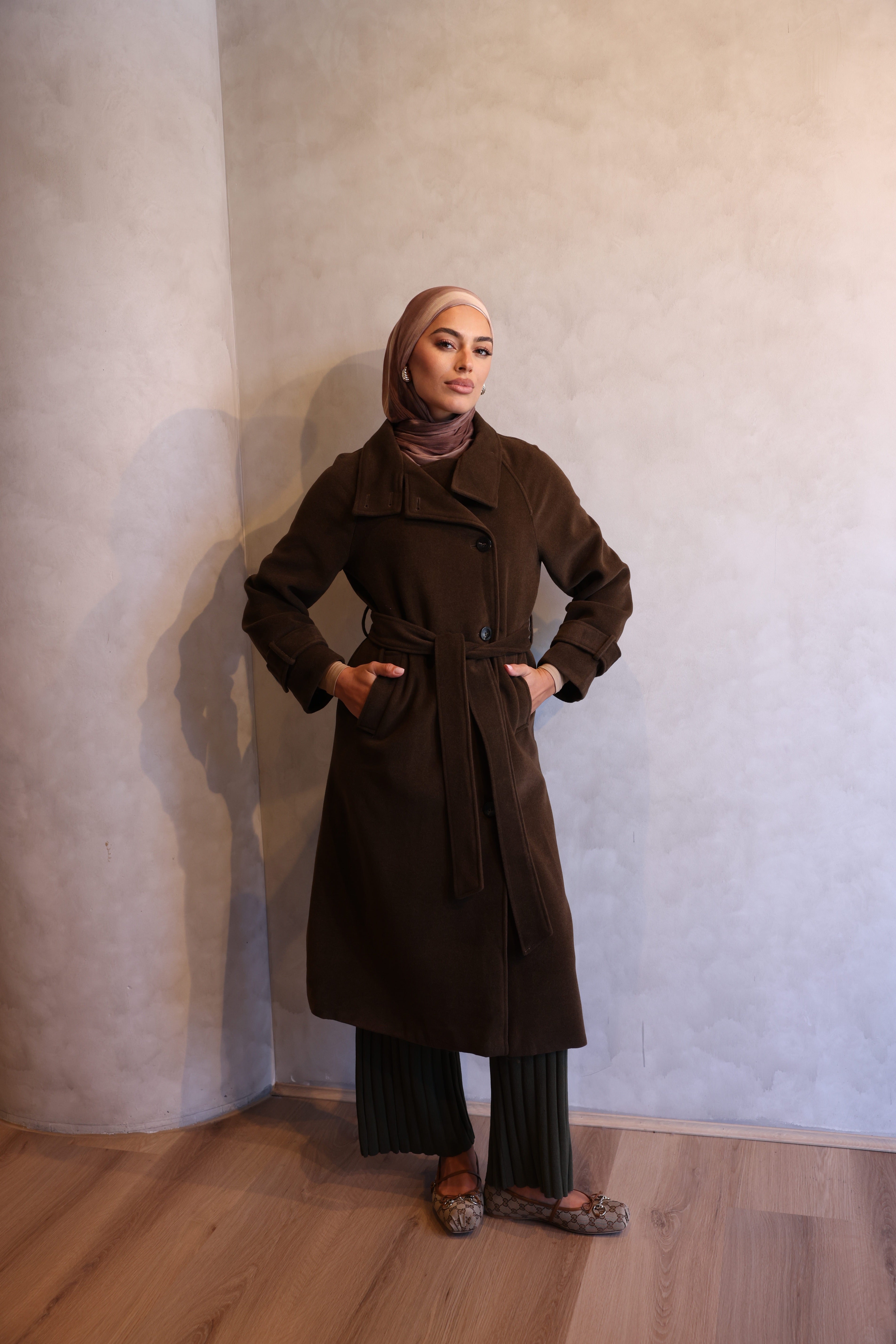 Emma Faux Wool Funnel Neck Raglan Sleeve Coat