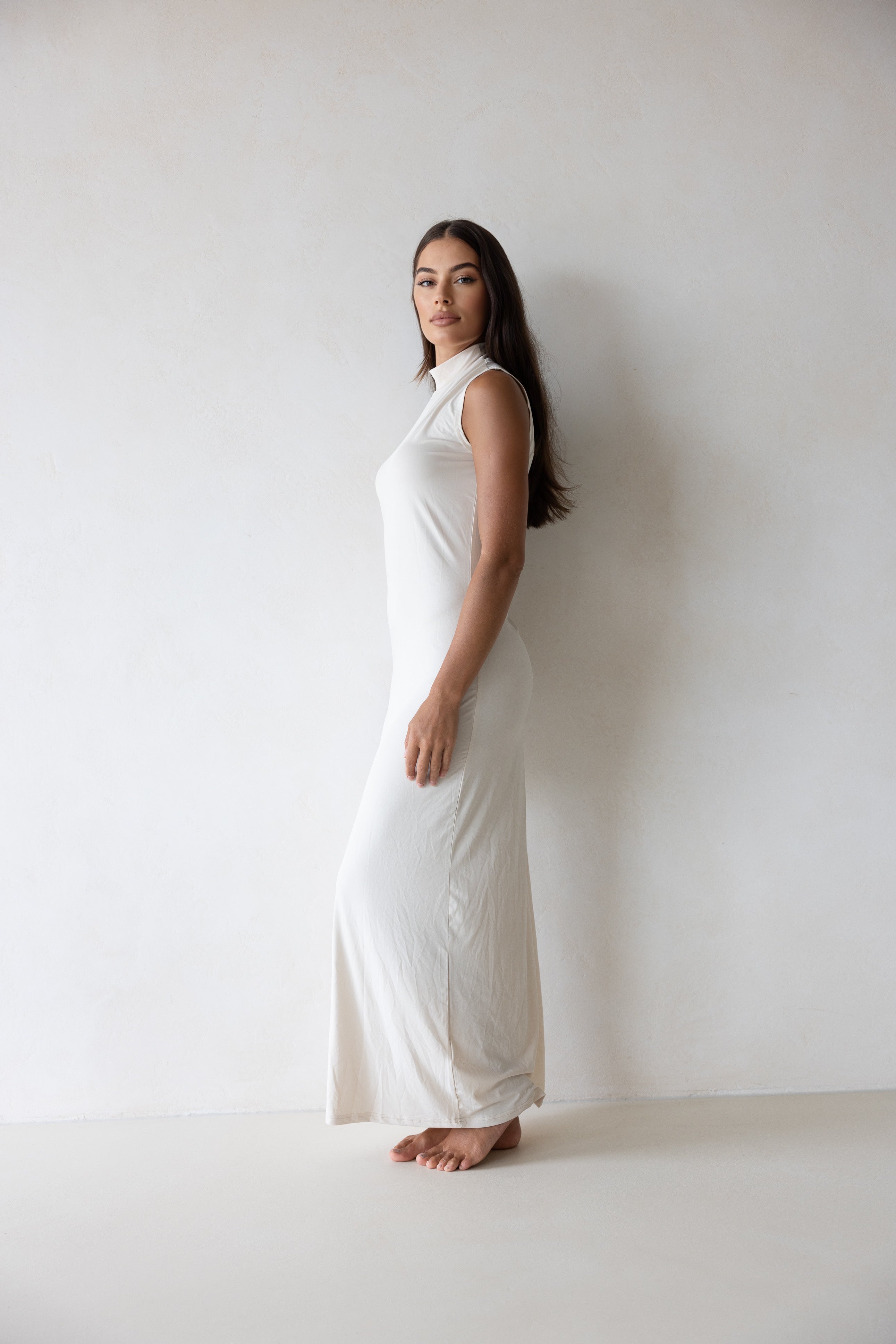 Luxe Sleeveless Slip Dress Sand