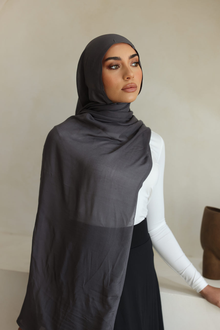 Luxe Double Stitch Hijab Charcoal