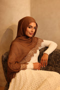 Lace trim modal hijab - Latte