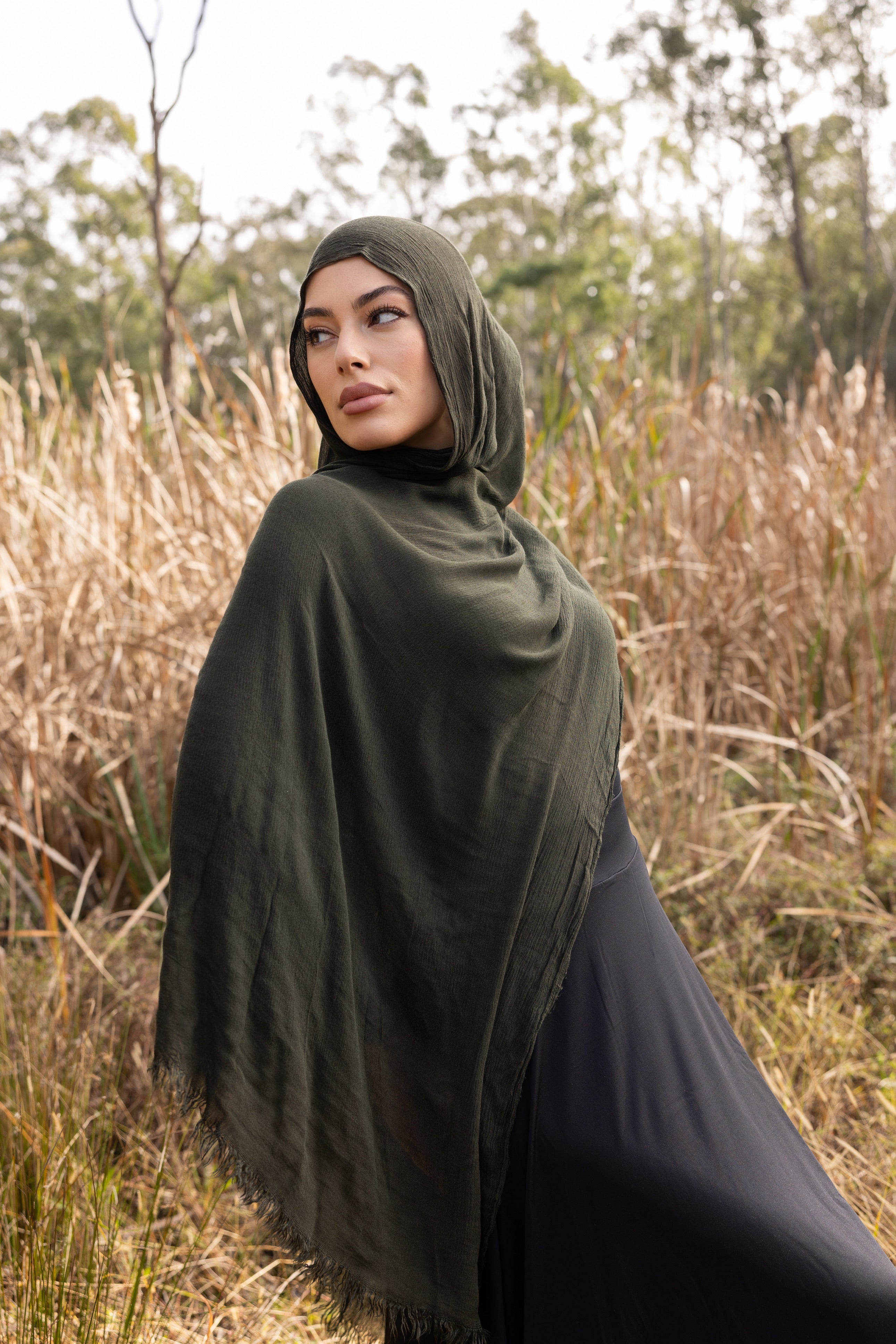 Luxe Rayon Hijab  Frayed Edge - OLIVE