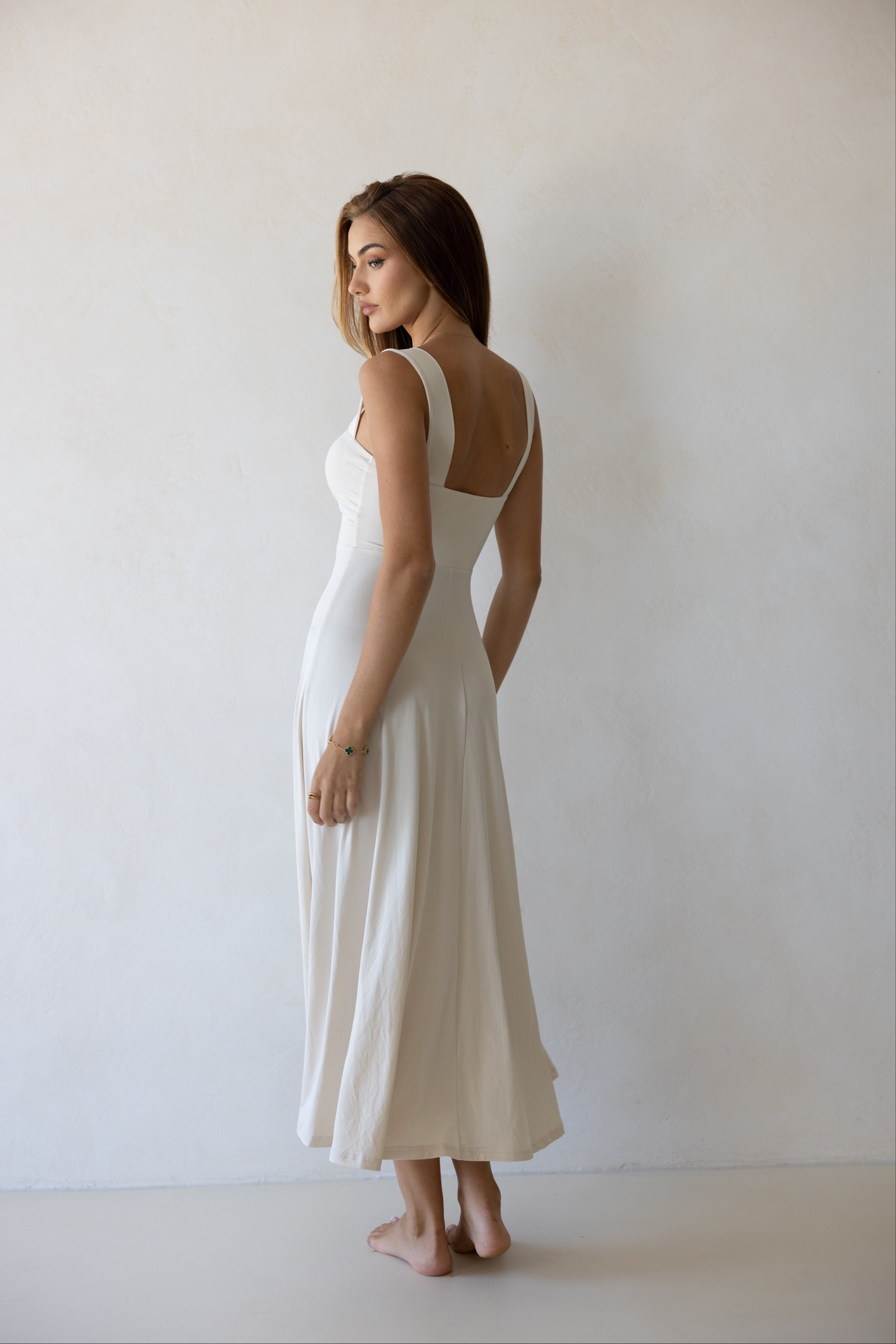 Luxe Box Neck Dress Sand