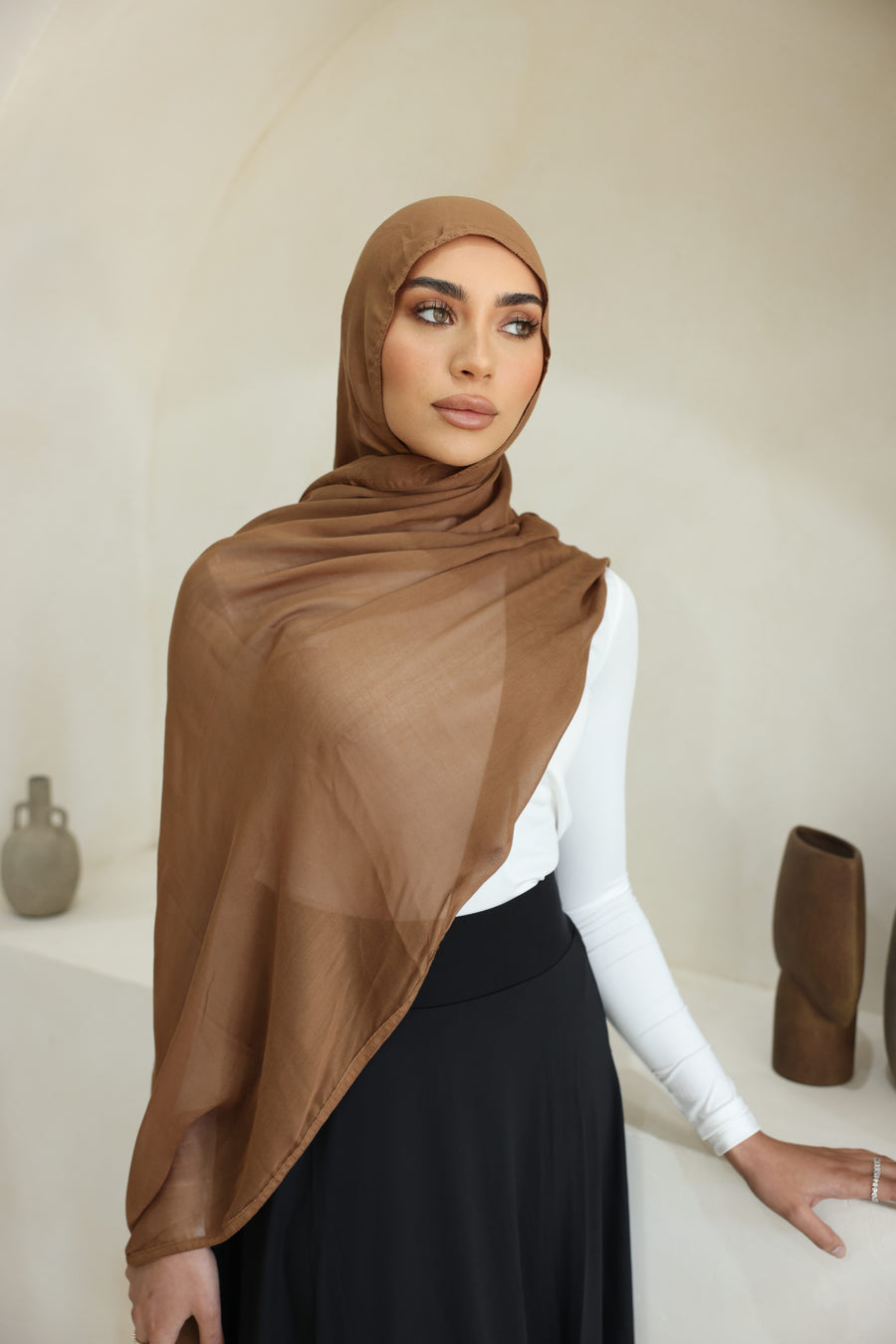 Luxe Double Stitch Hijab Pecan