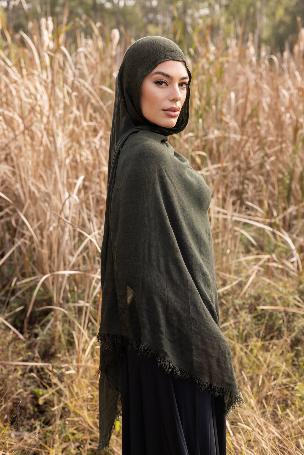 Luxe Rayon Hijab  Frayed Edge - OLIVE