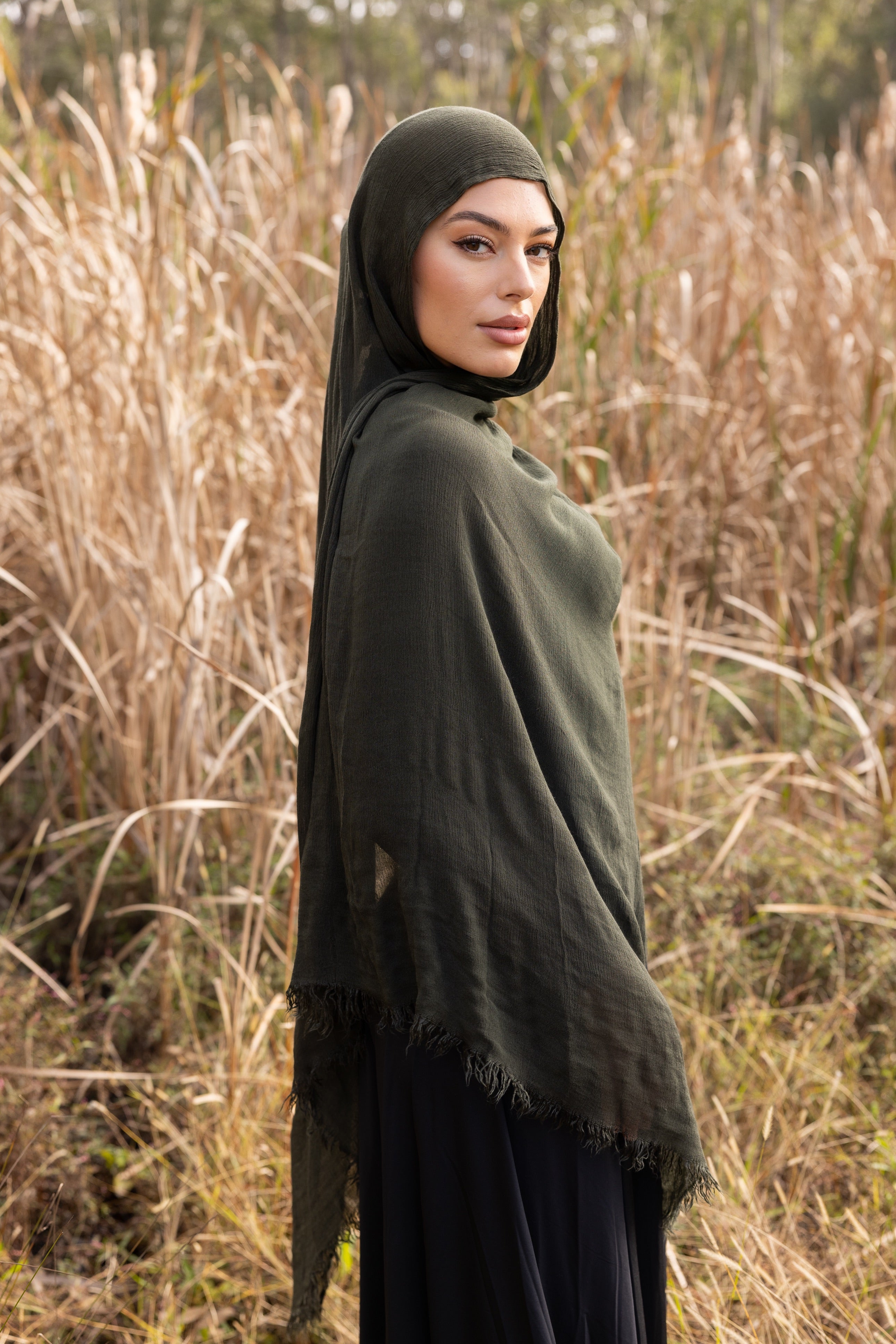 Luxe Rayon Hijab  Frayed Edge - OLIVE