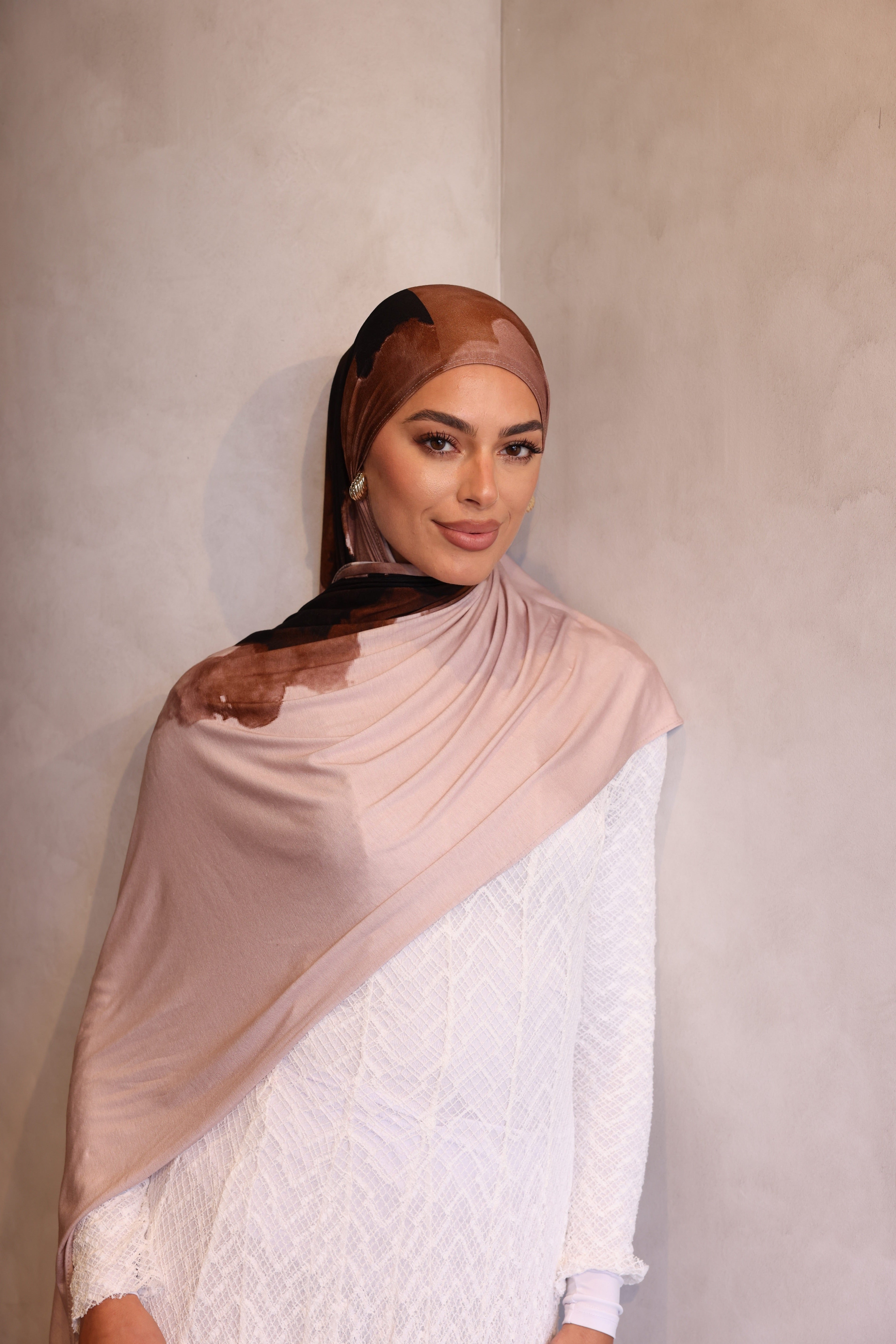 Jersey Printed Hijab - Cloudy Brown
