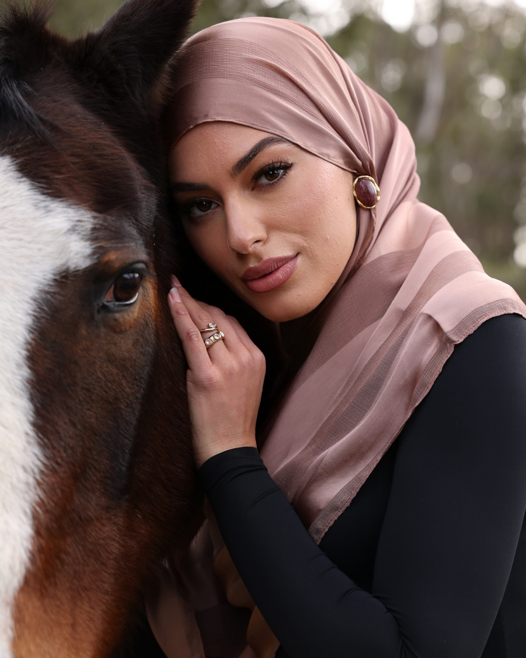 Luxe French Stripe Hijab - Dusty Rose