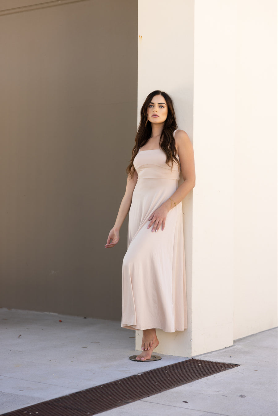 Luxe Box Neck Dress Clay