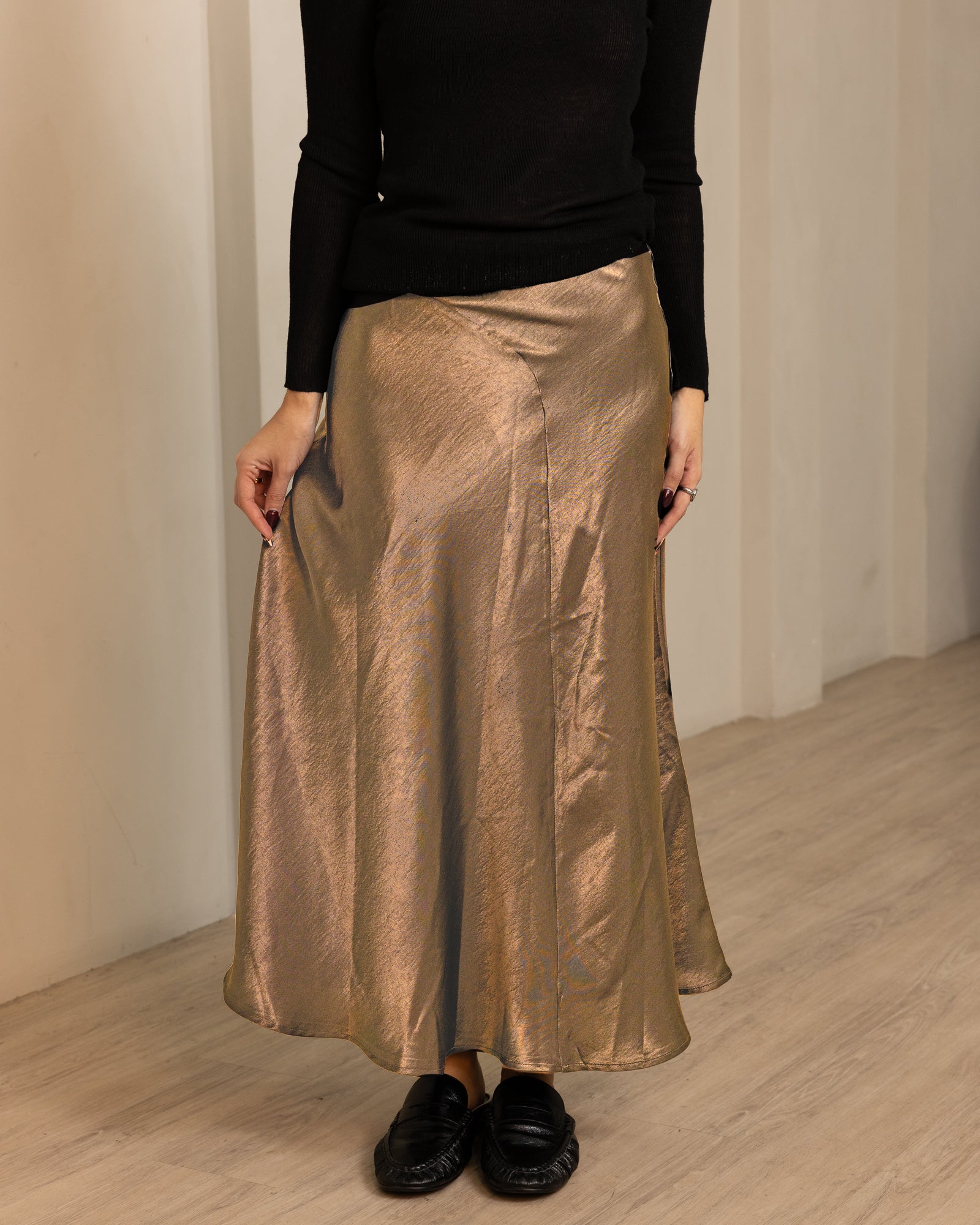 Golden Hour Bias Skirt-GOLD