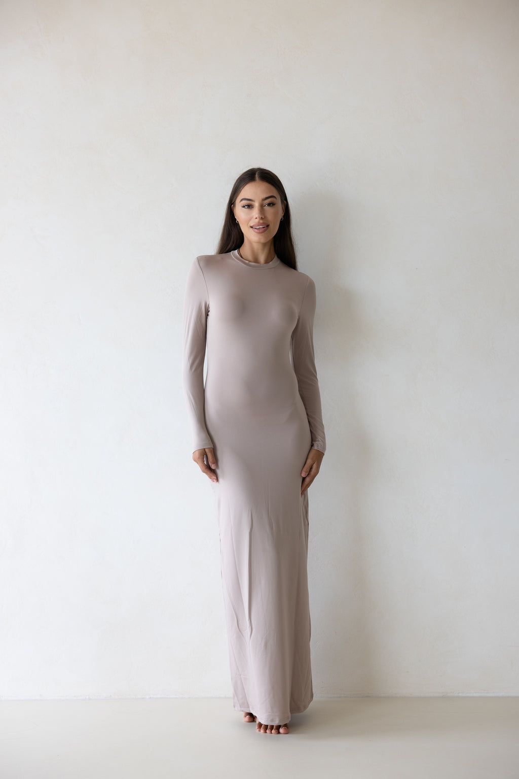 Luxe Slip Dress Low Neck Fawn